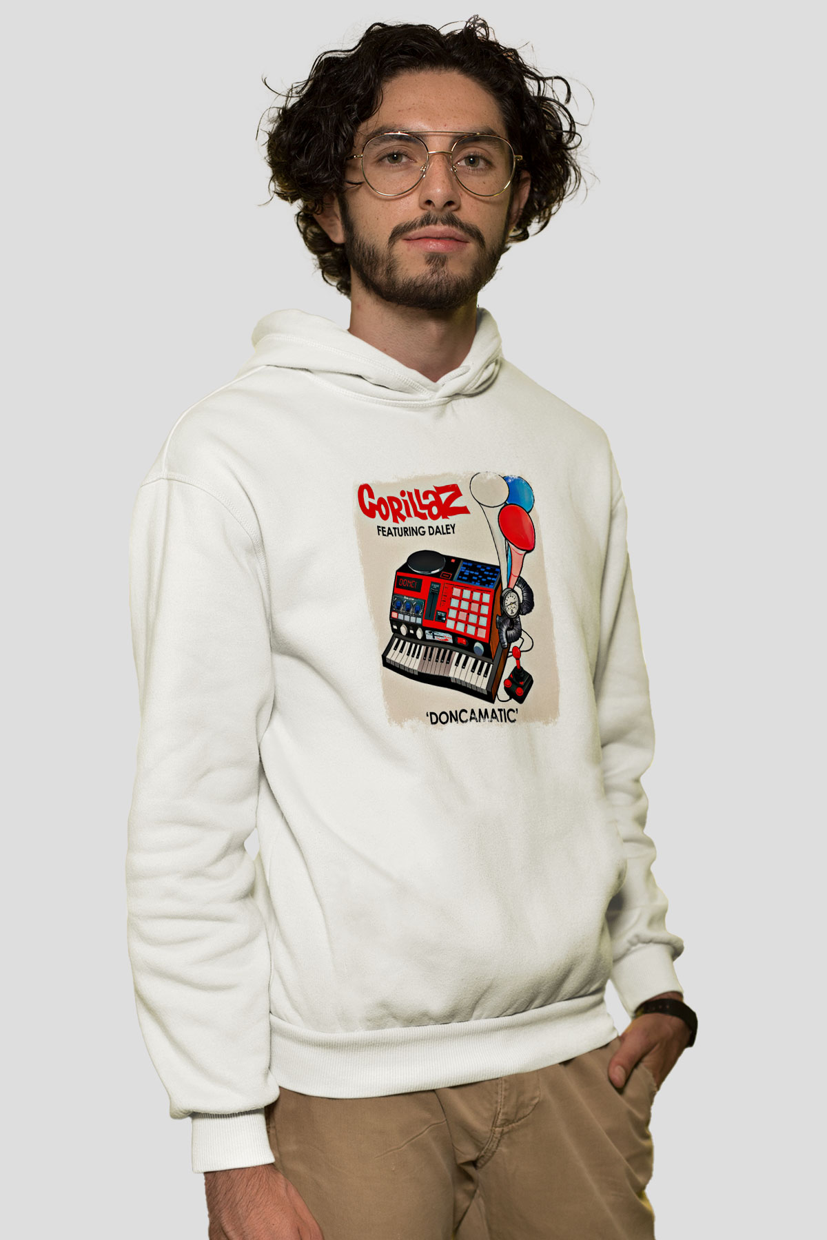 Gorillaz Baskılı Unisex Beyaz Hoodie
