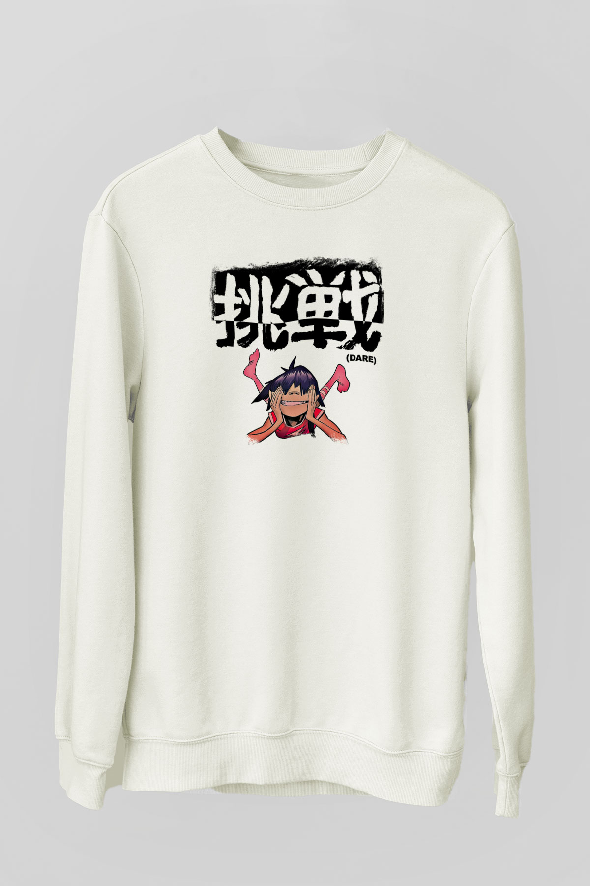 Gorillaz Baskılı Unisex Beyaz Sweatshirt