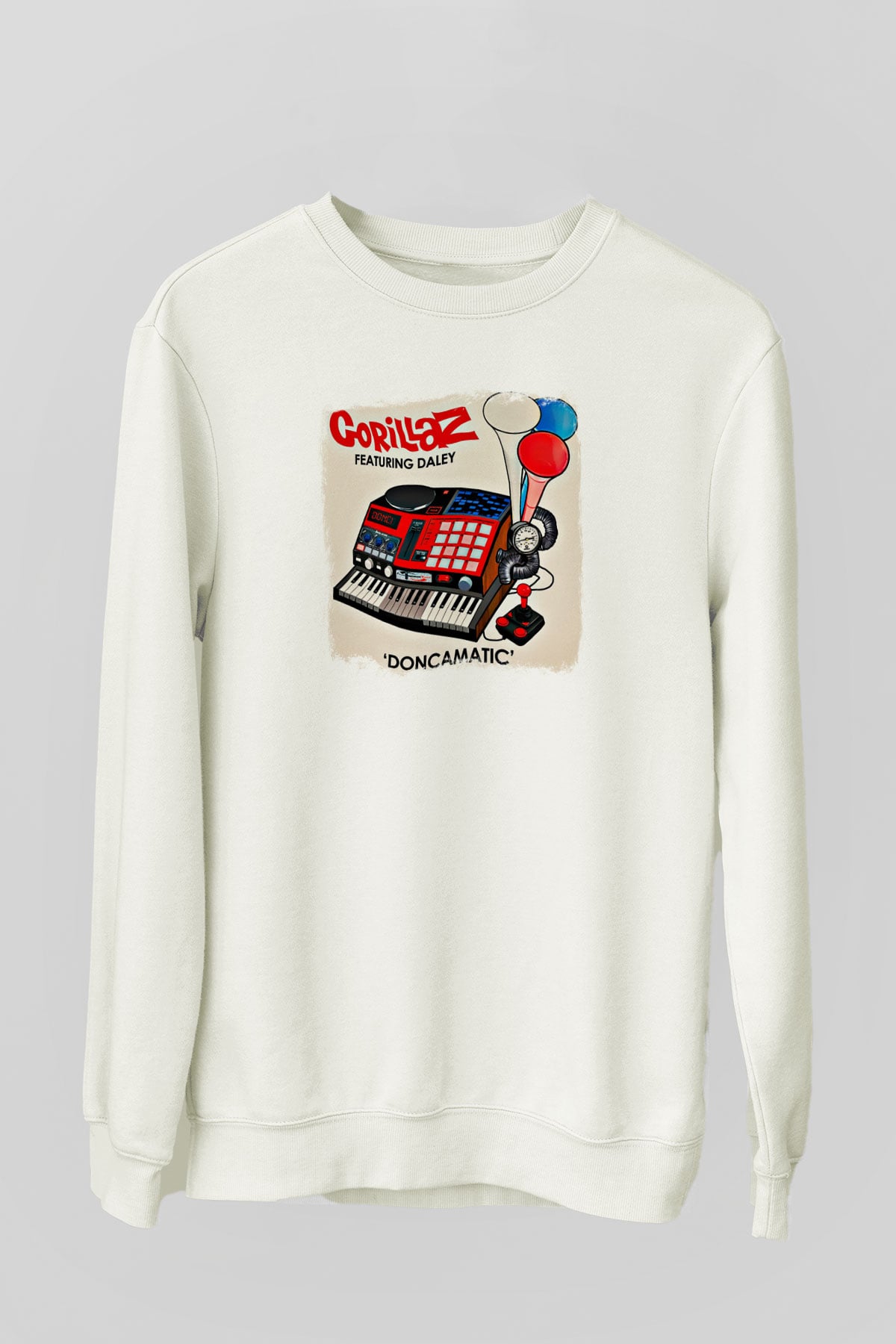 Gorillaz Baskılı Unisex Beyaz Sweatshirt