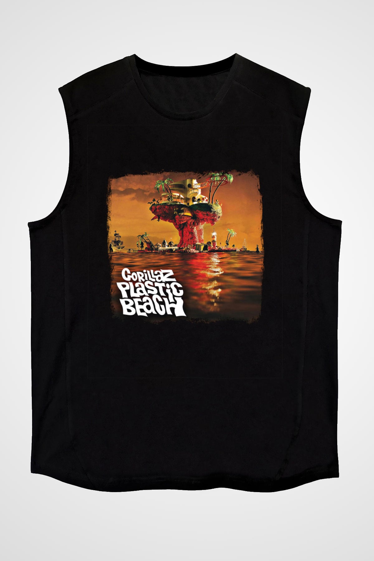 Gorillaz Baskılı Unisex Siyah Kolsuz Tişört