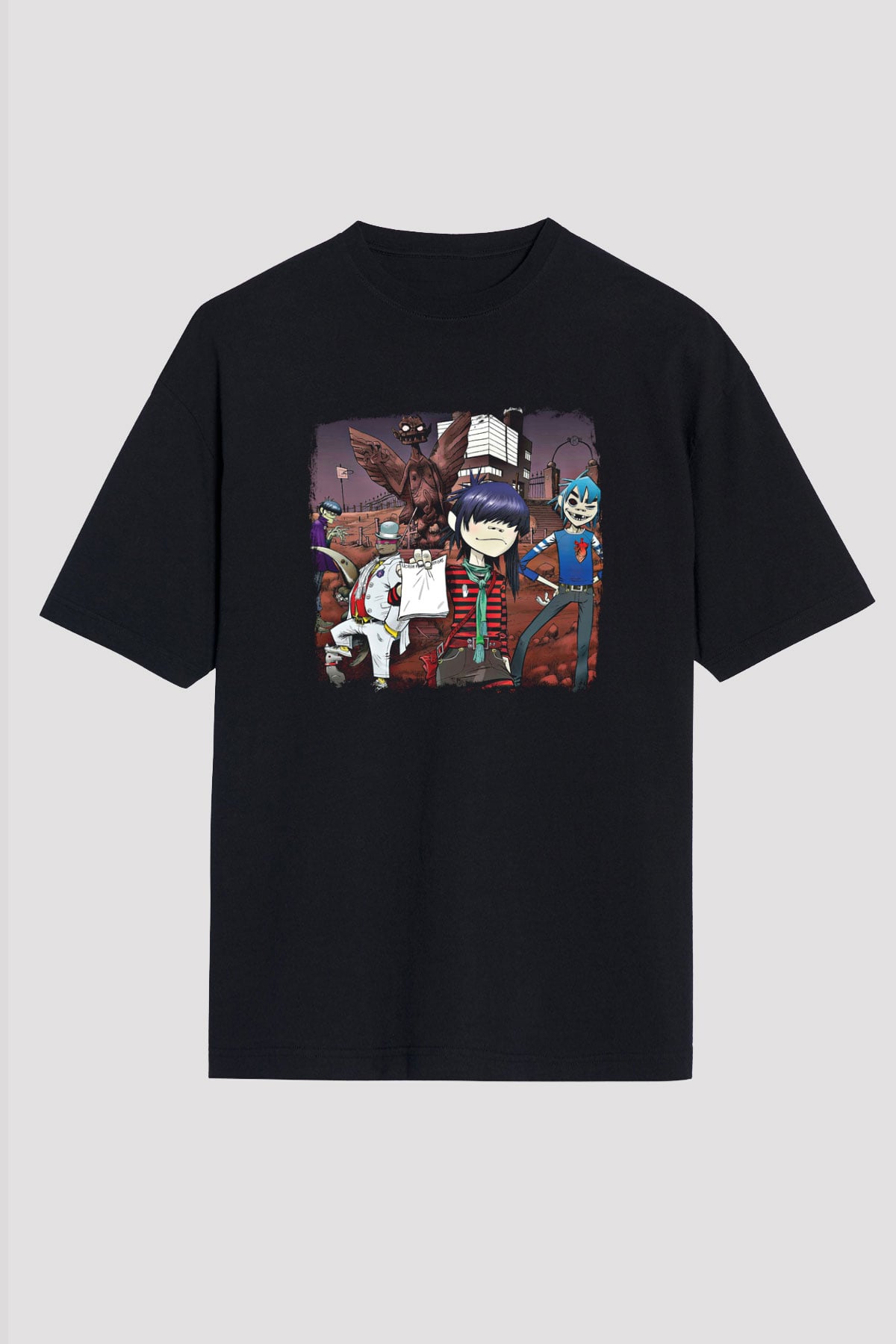 Gorillaz Baskılı Unisex Siyah Oversize Tişört
