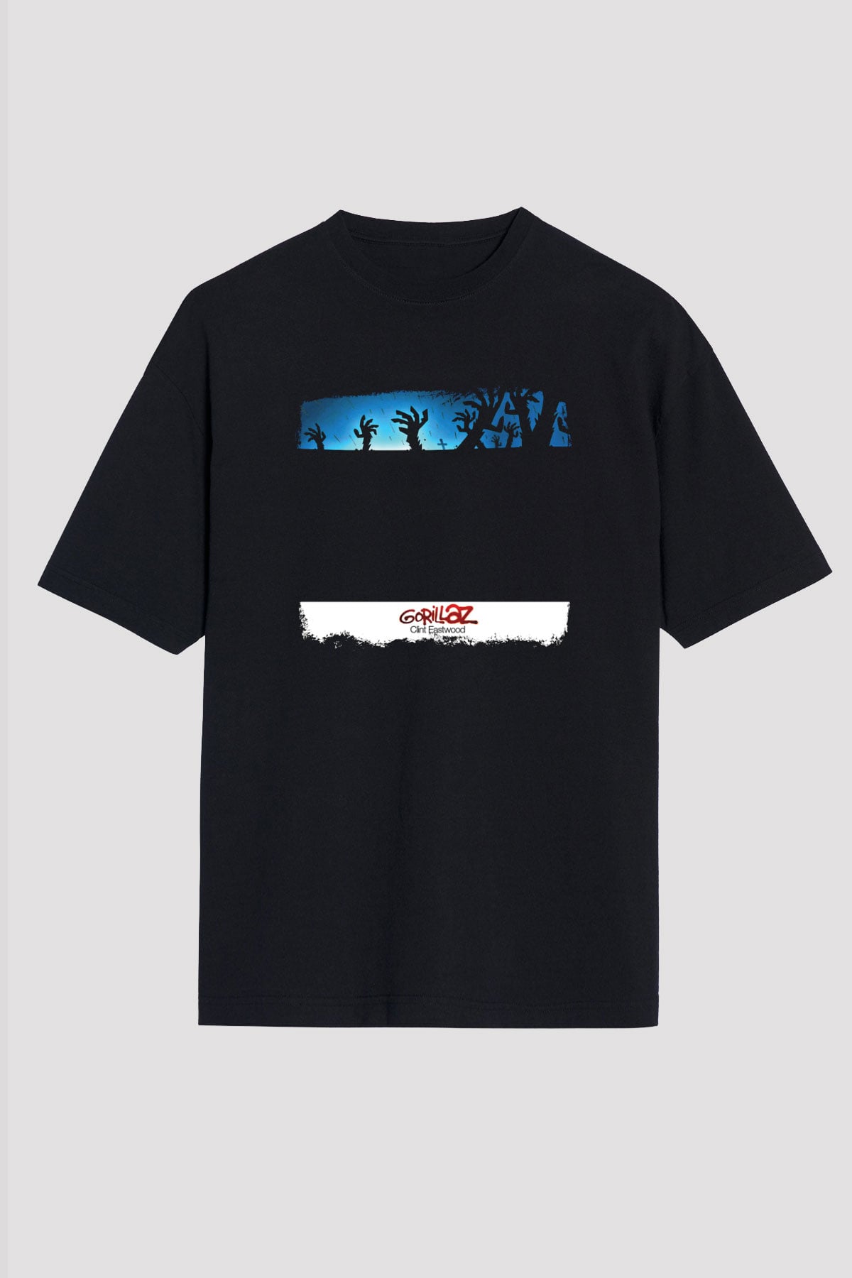 Gorillaz Baskılı Unisex Siyah Oversize Tişört