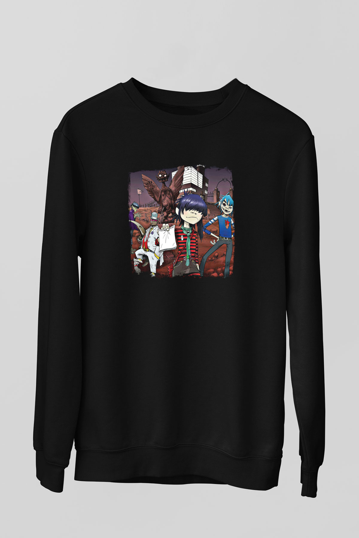 Gorillaz Baskılı Unisex Siyah Sweatshirt