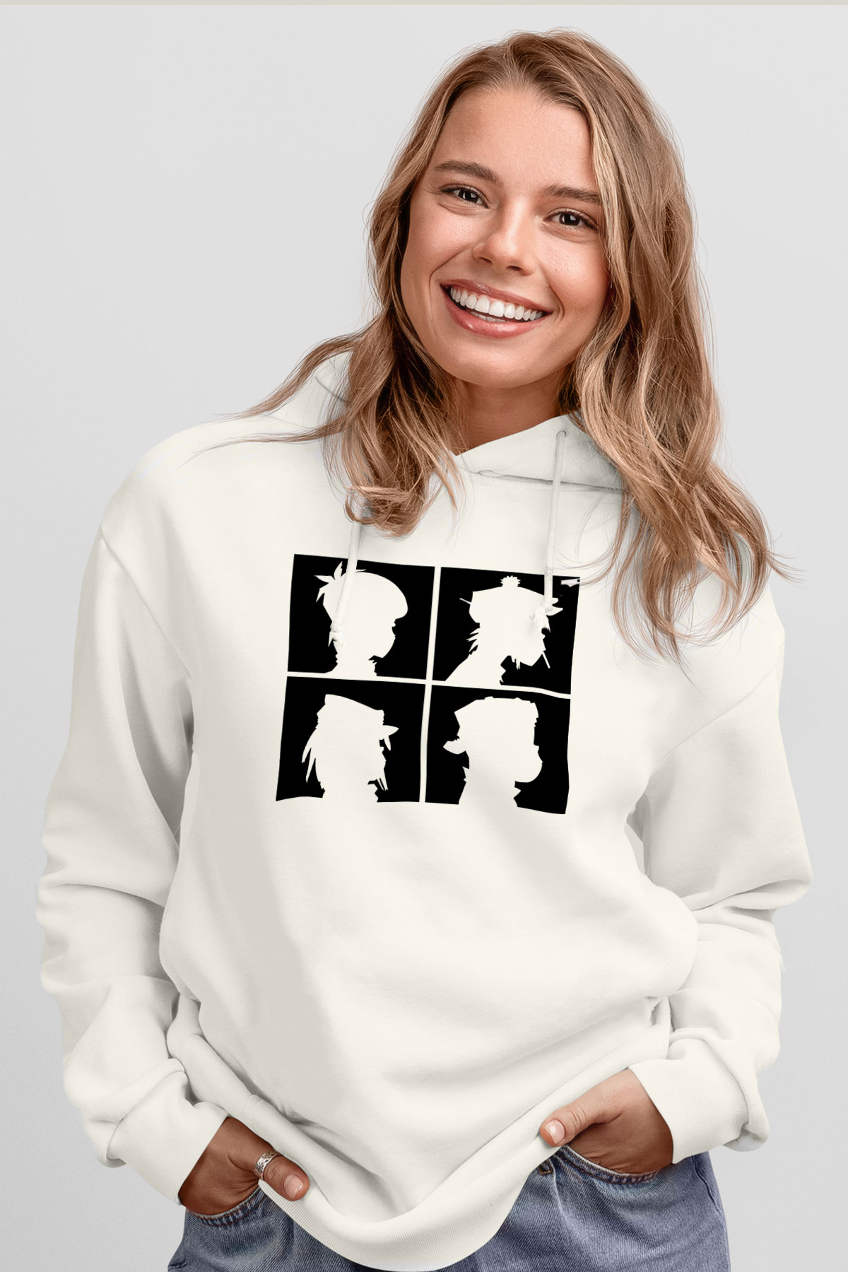 Gorillaz Beyaz Unisex Kapşonlu Sweatshirt