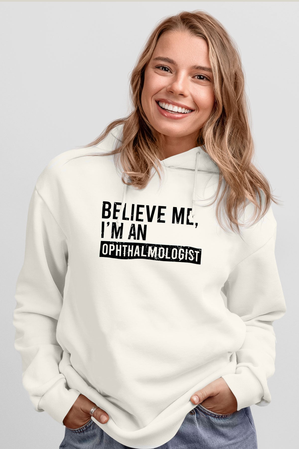 Göz doktoru Beyaz Unisex Kapüşonlu Sweatshirt