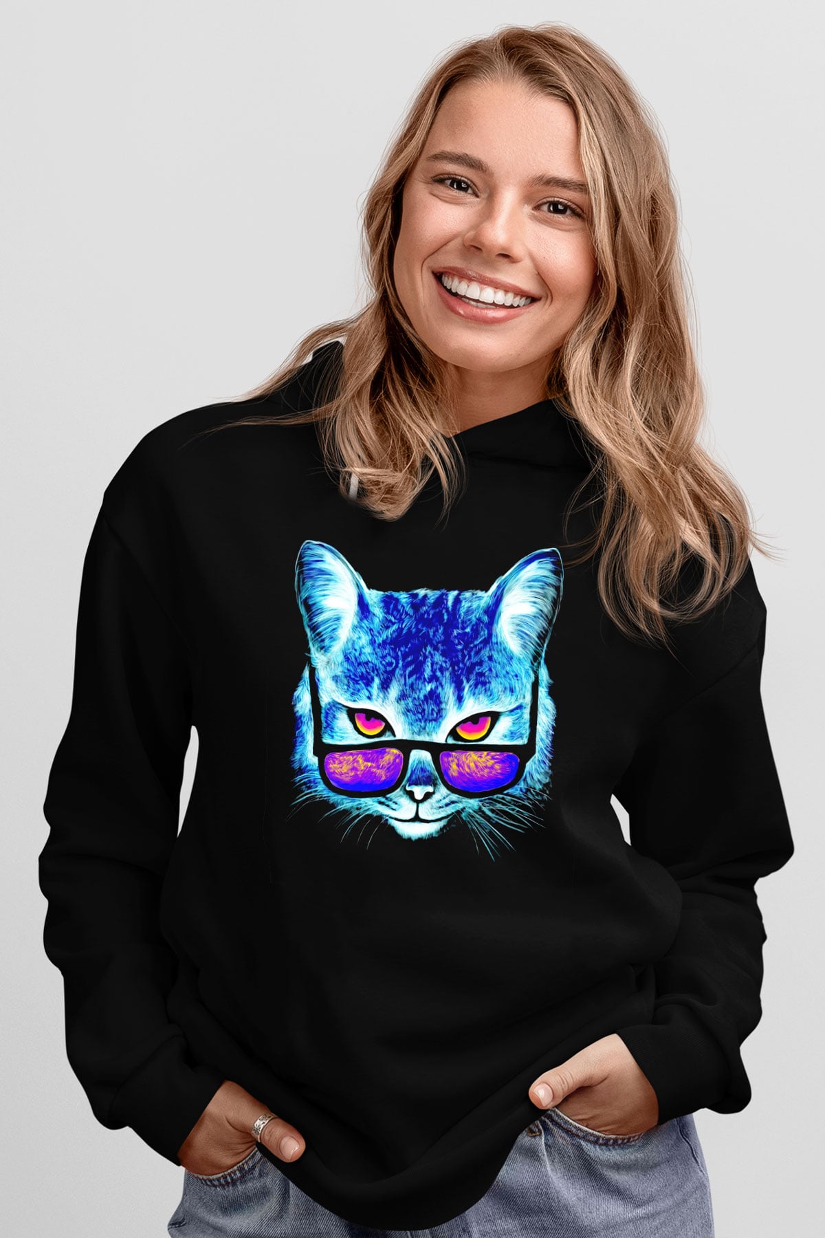 Gözlüklü KediSiyah  Unisex Hoodie