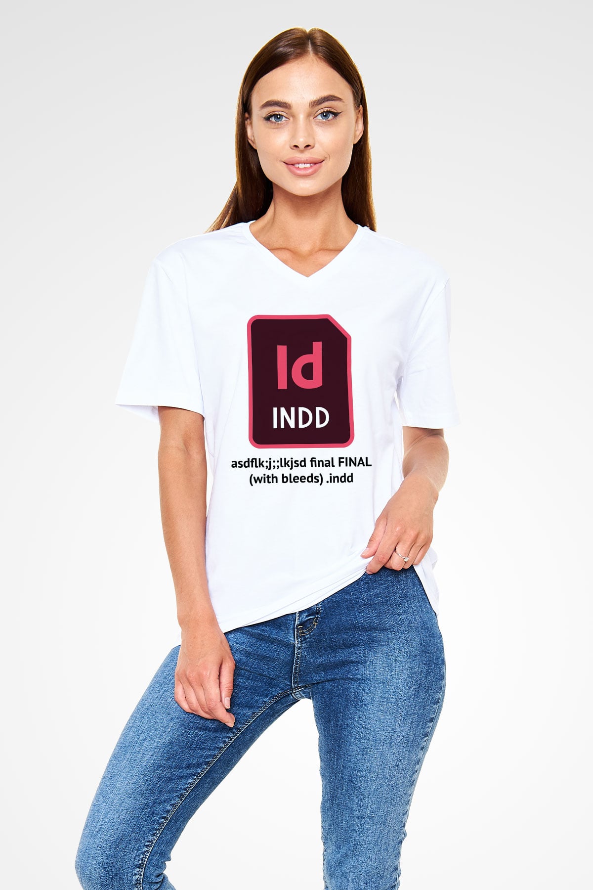 Grafiker Beyaz Unisex V Yaka Tişört