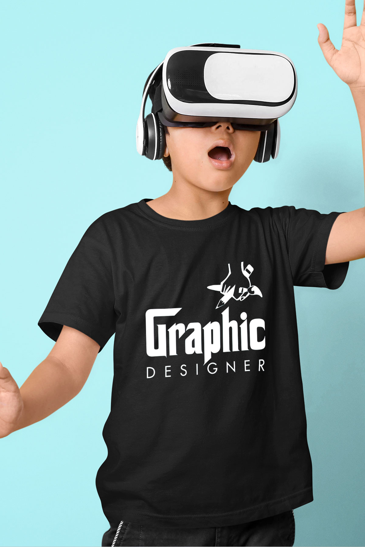 Grafiker Siyah Unisex Çocuk Tişört