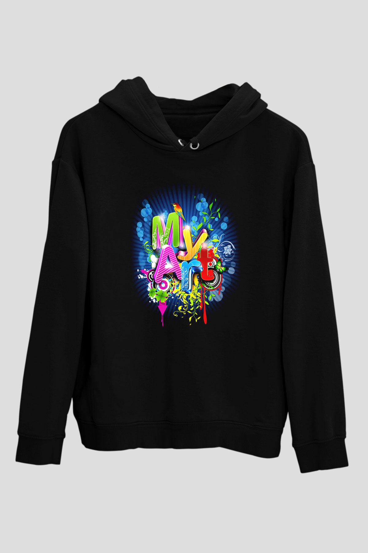 Grafiker Siyah Unisex Kapşonlu Sweatshirt