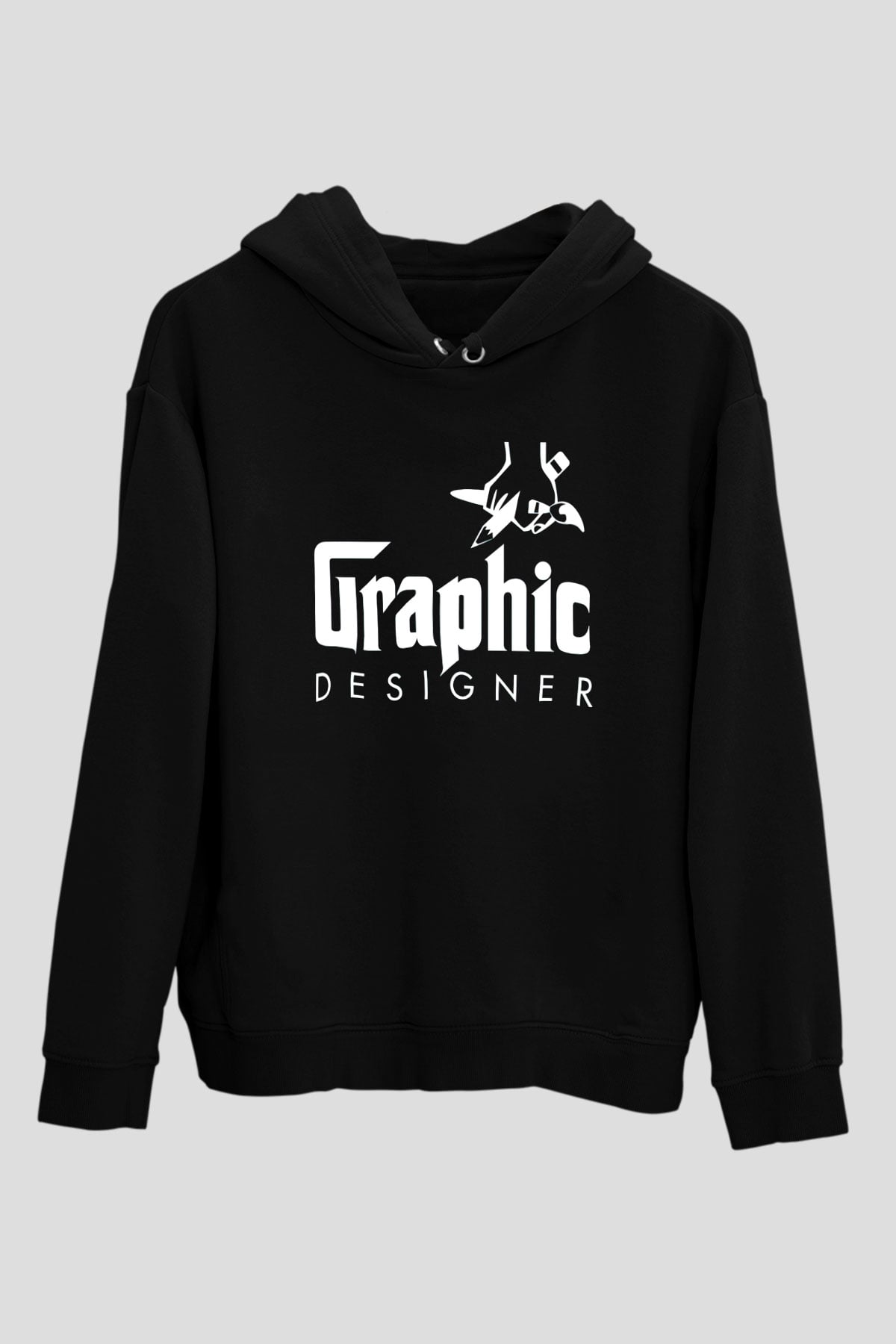 Grafiker Siyah Unisex Kapüşonlu Sweatshirt