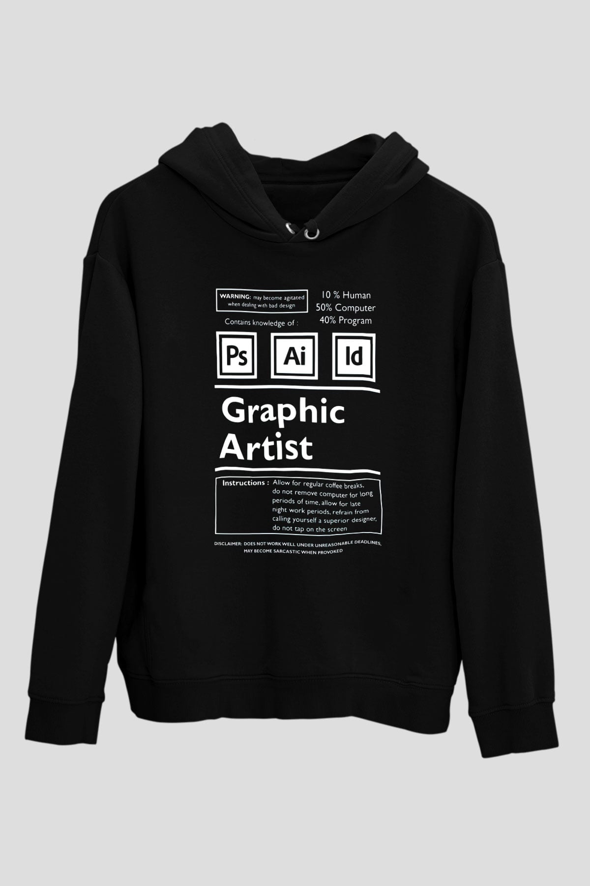 Grafiker Siyah Unisex Kapüşonlu Sweatshirt