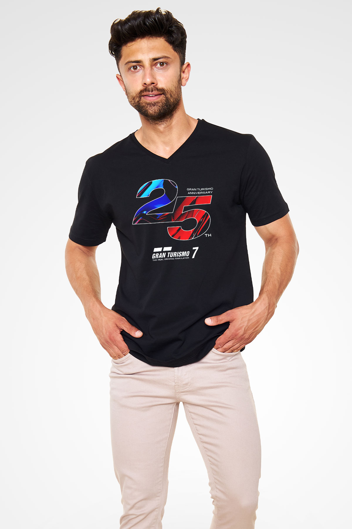 Gran Turismo Siyah Unisex V Yaka Tişört
