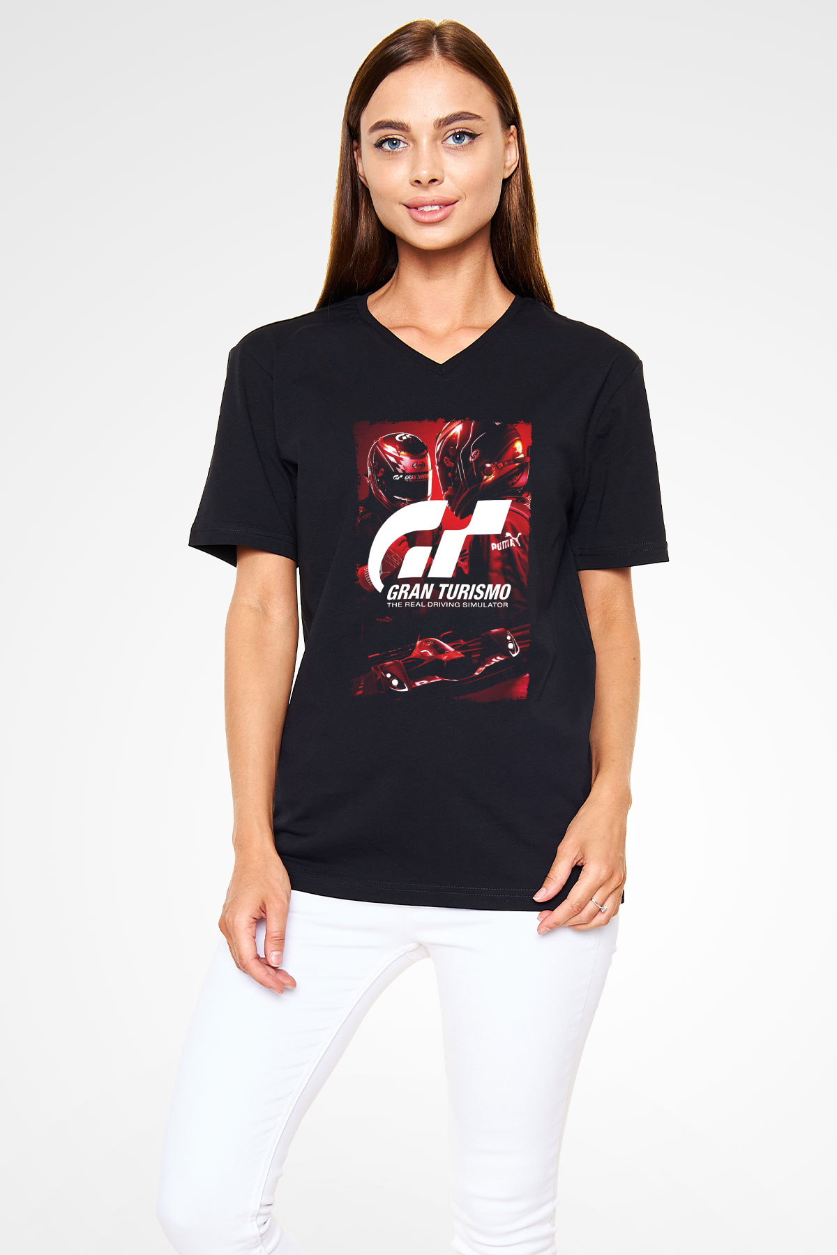 Gran Turismo Siyah Unisex V Yaka Tişört