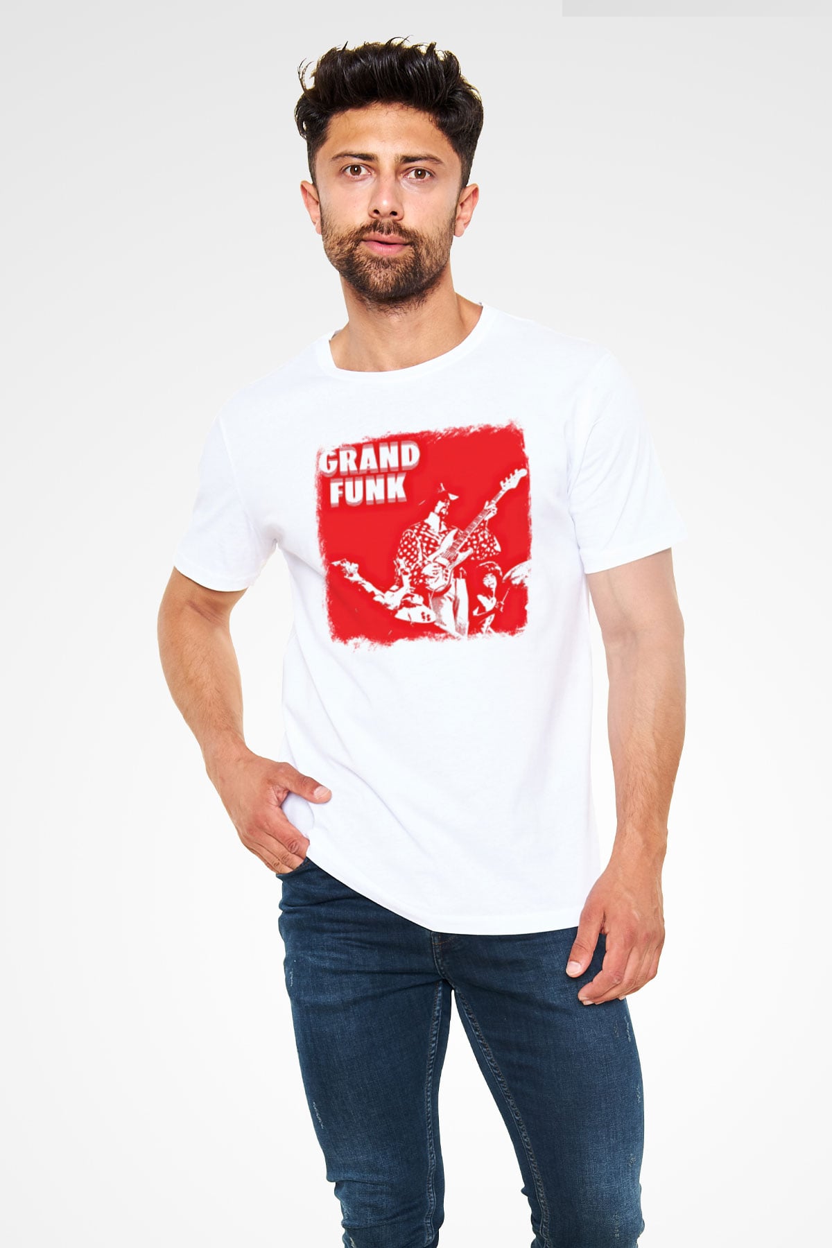 Grand Funk Railroad Baskılı Unisex Beyaz Tişört