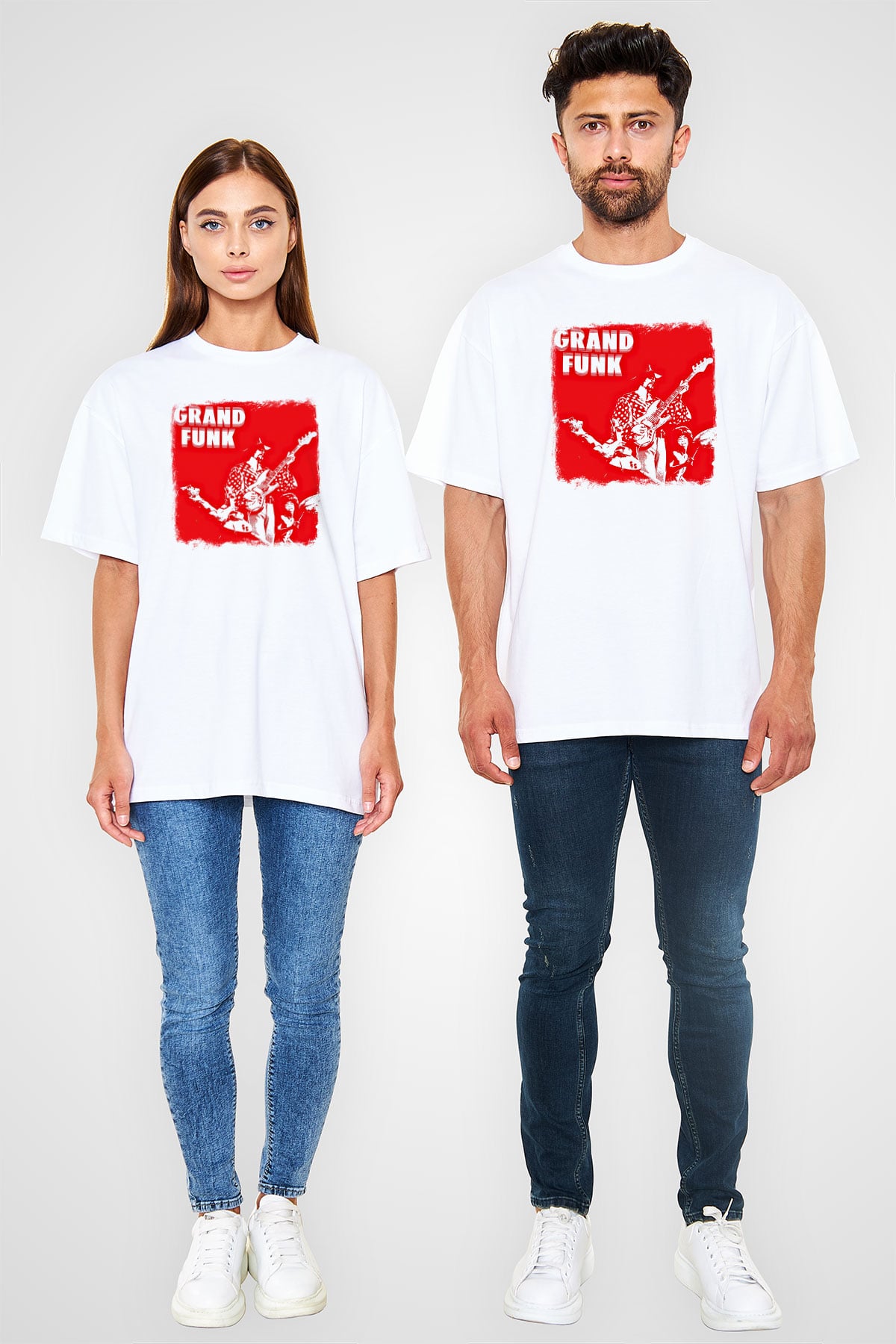 Grand Funk Railroad Baskılı Unisex Beyaz Oversize Tişört