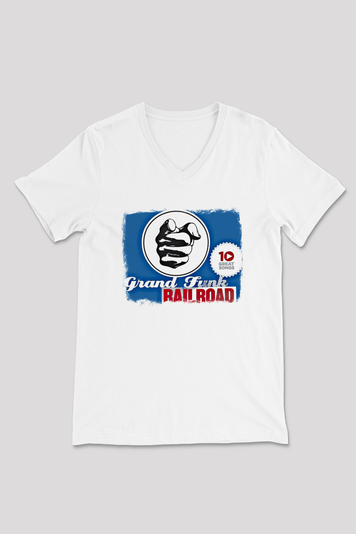 Grand Funk Railroad Baskılı Unisex Beyaz V Yaka Tişört