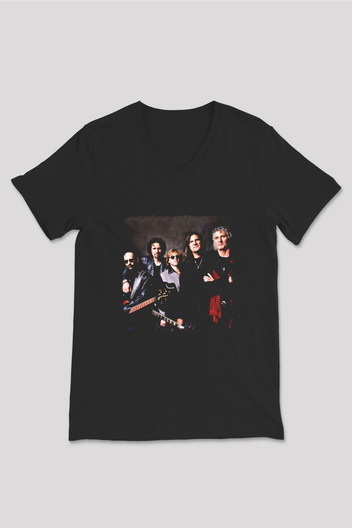 Grand Funk Railroad Baskılı Unisex Siyah V Yaka Tişört