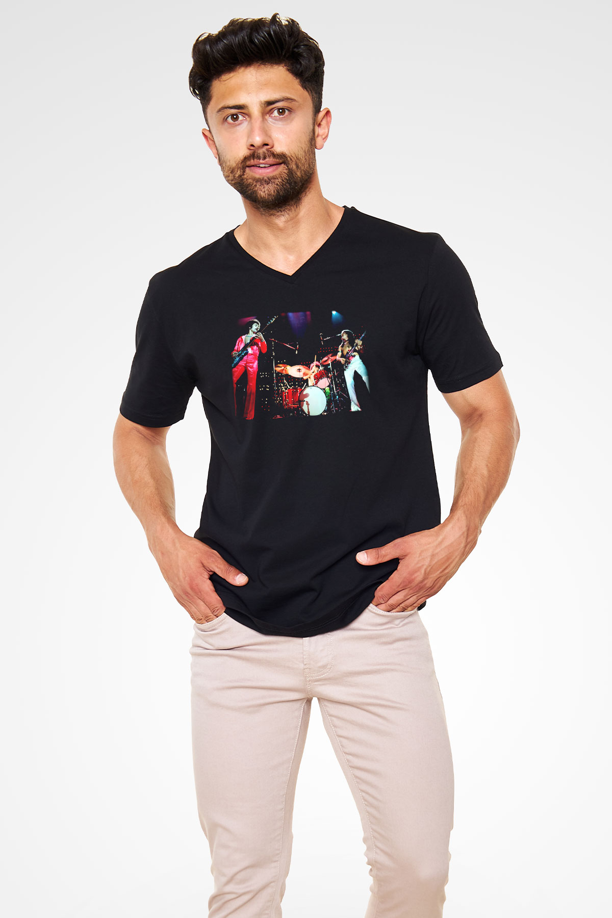 Grand Funk Railroad Siyah Unisex V Yaka Tişört T-Shirt