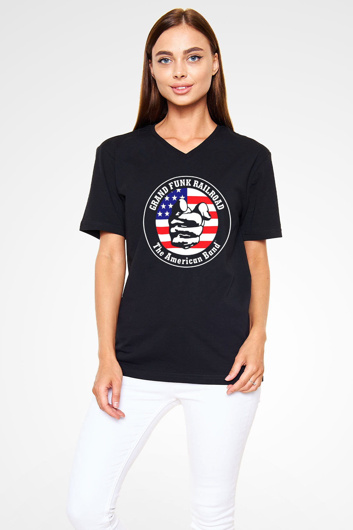 Grand Funk Railroad Siyah Unisex V Yaka Tişört T-Shirt