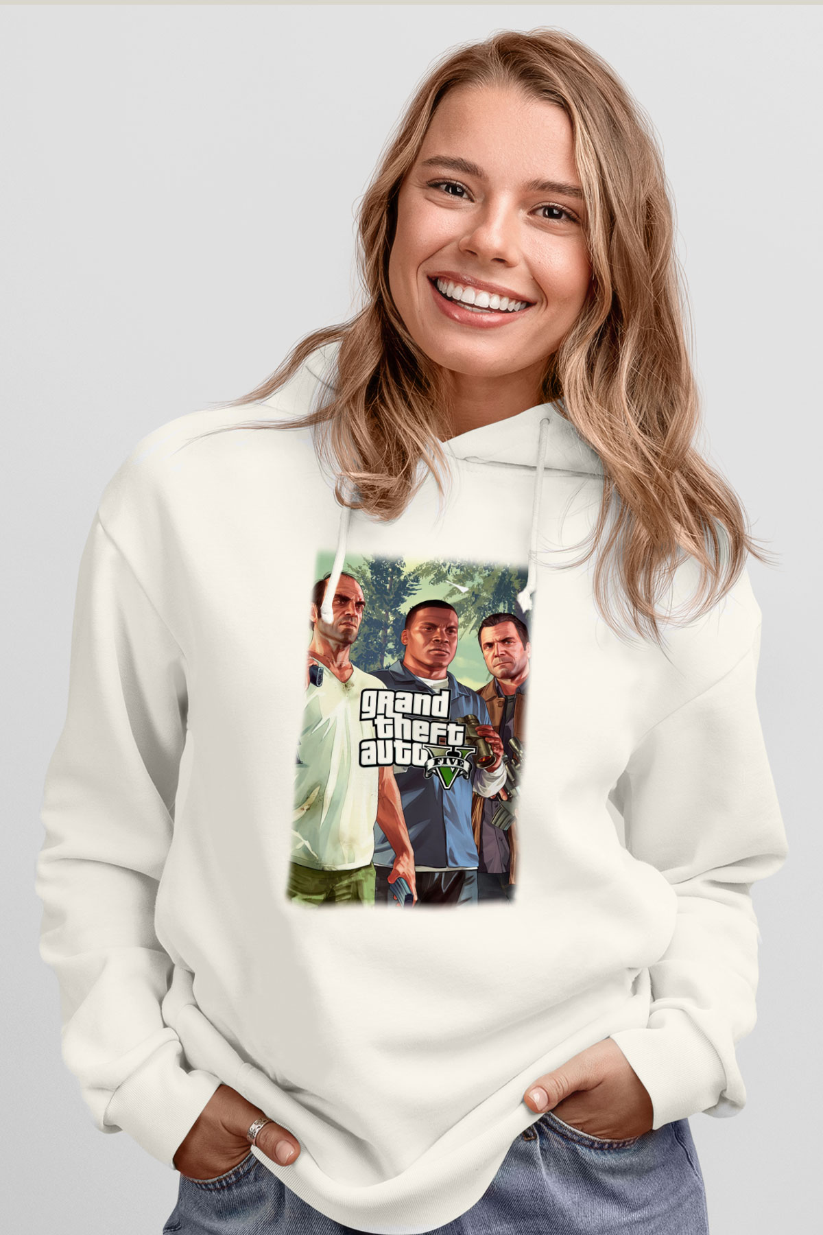 Grand Theft Auto Beyaz Unisex Kapşonlu Sweatshirt