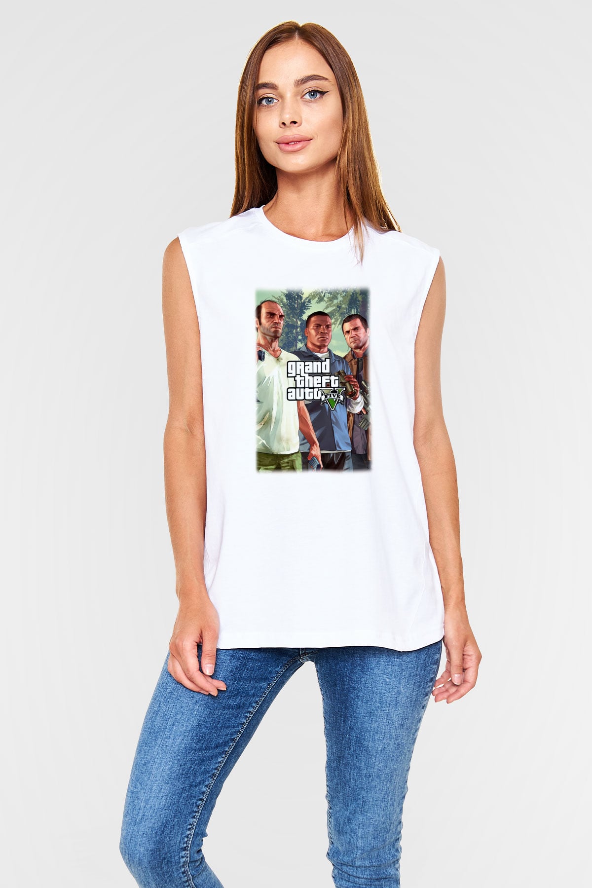 Grand Theft Auto Beyaz Unisex Kolsuz Tişört