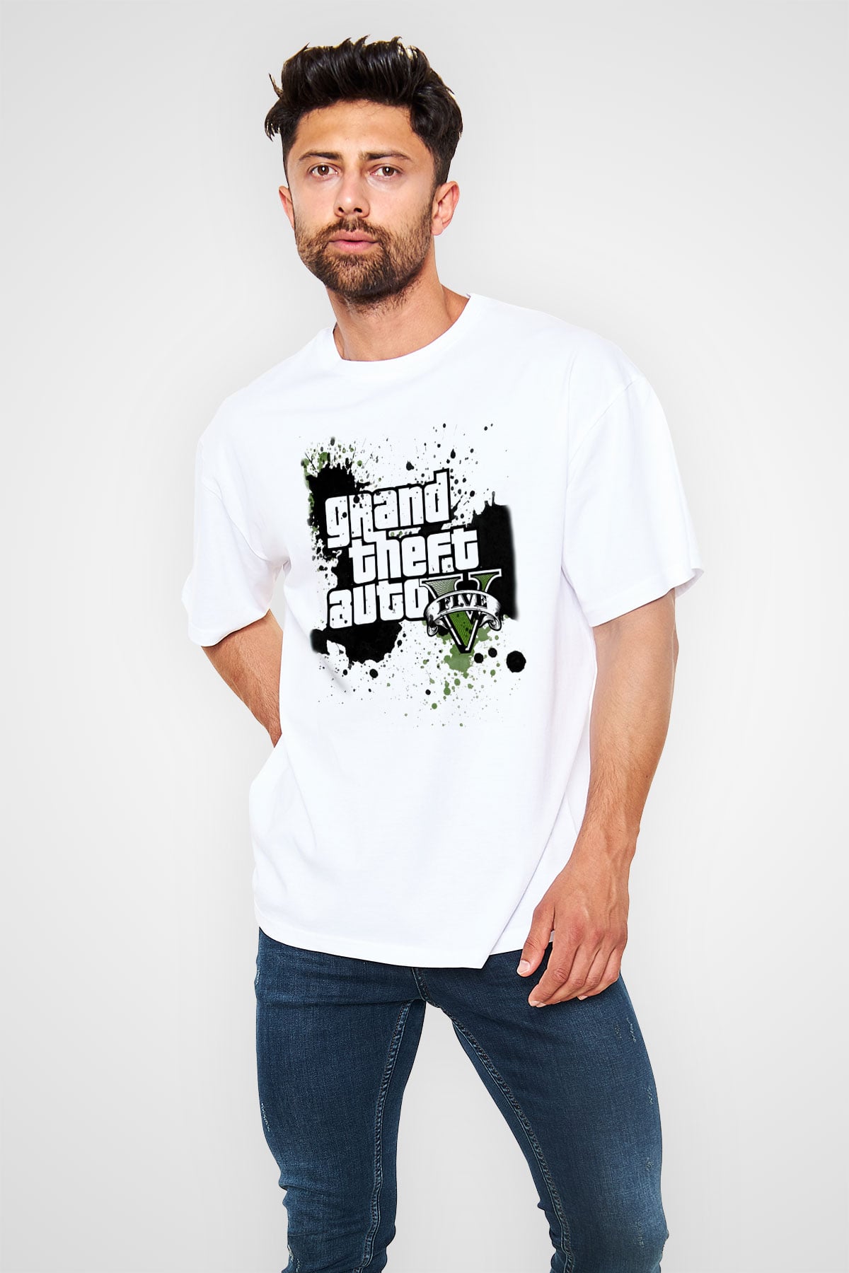 Grand Theft Auto Beyaz Unisex Oversize Tişört T-Shirt