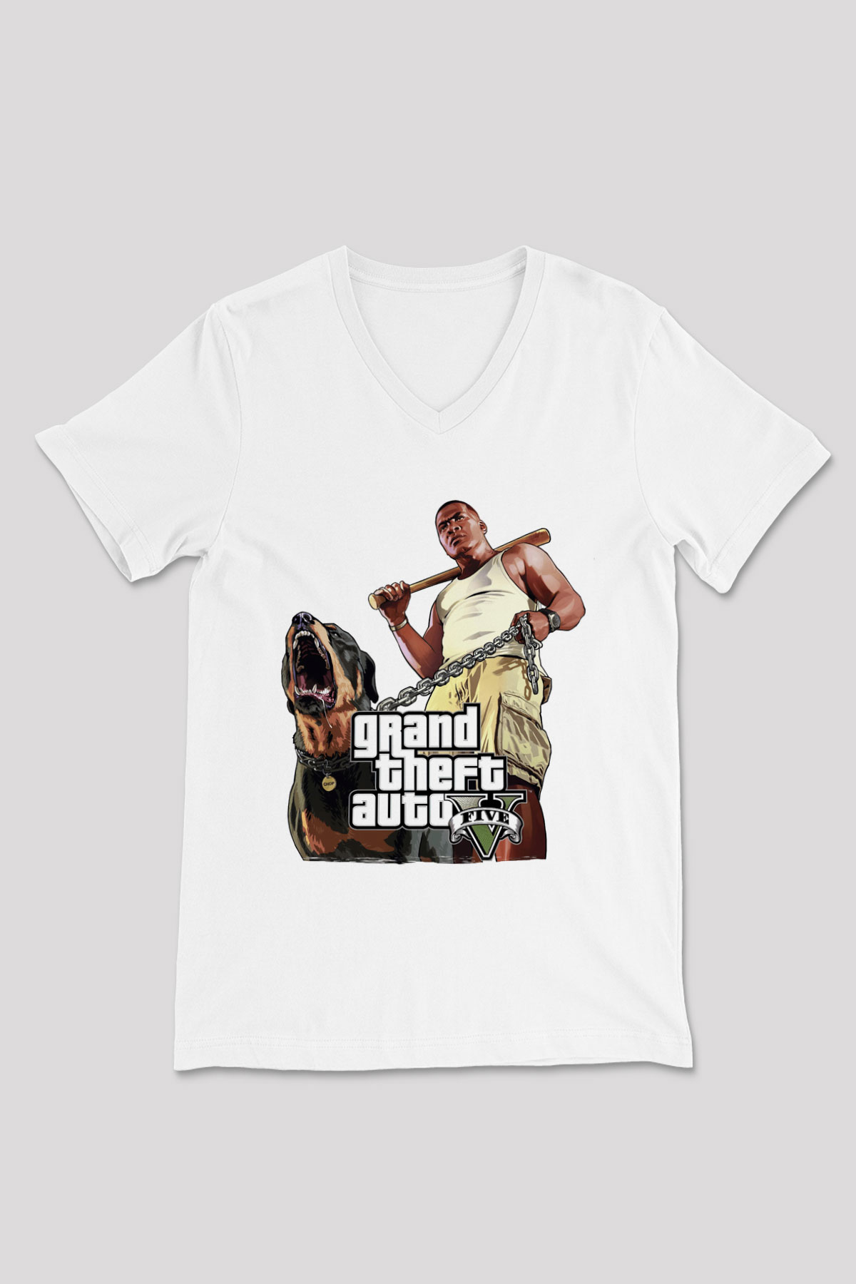 Grand Theft Auto Beyaz Unisex V Yaka Tişört
