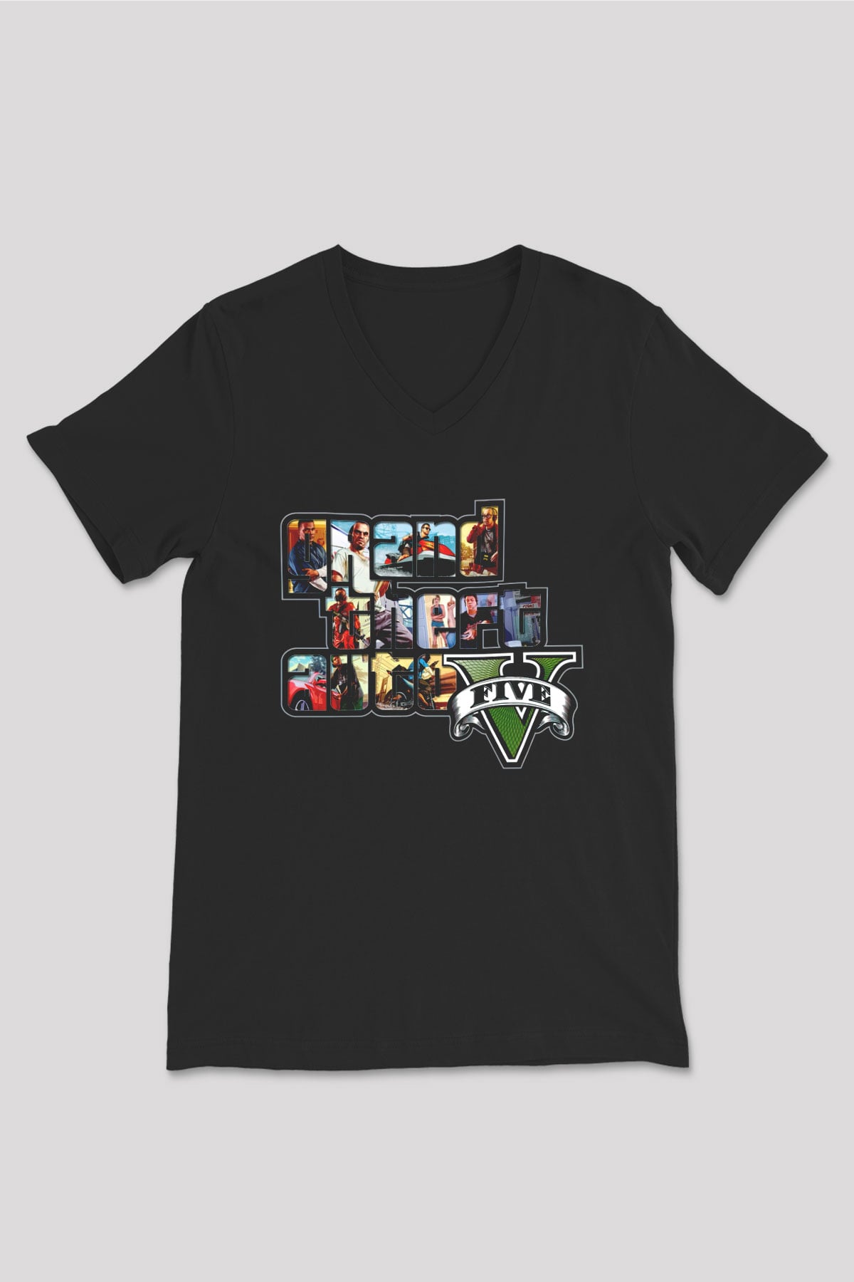 Grand Theft Auto Siyah Unisex V Yaka Tişört