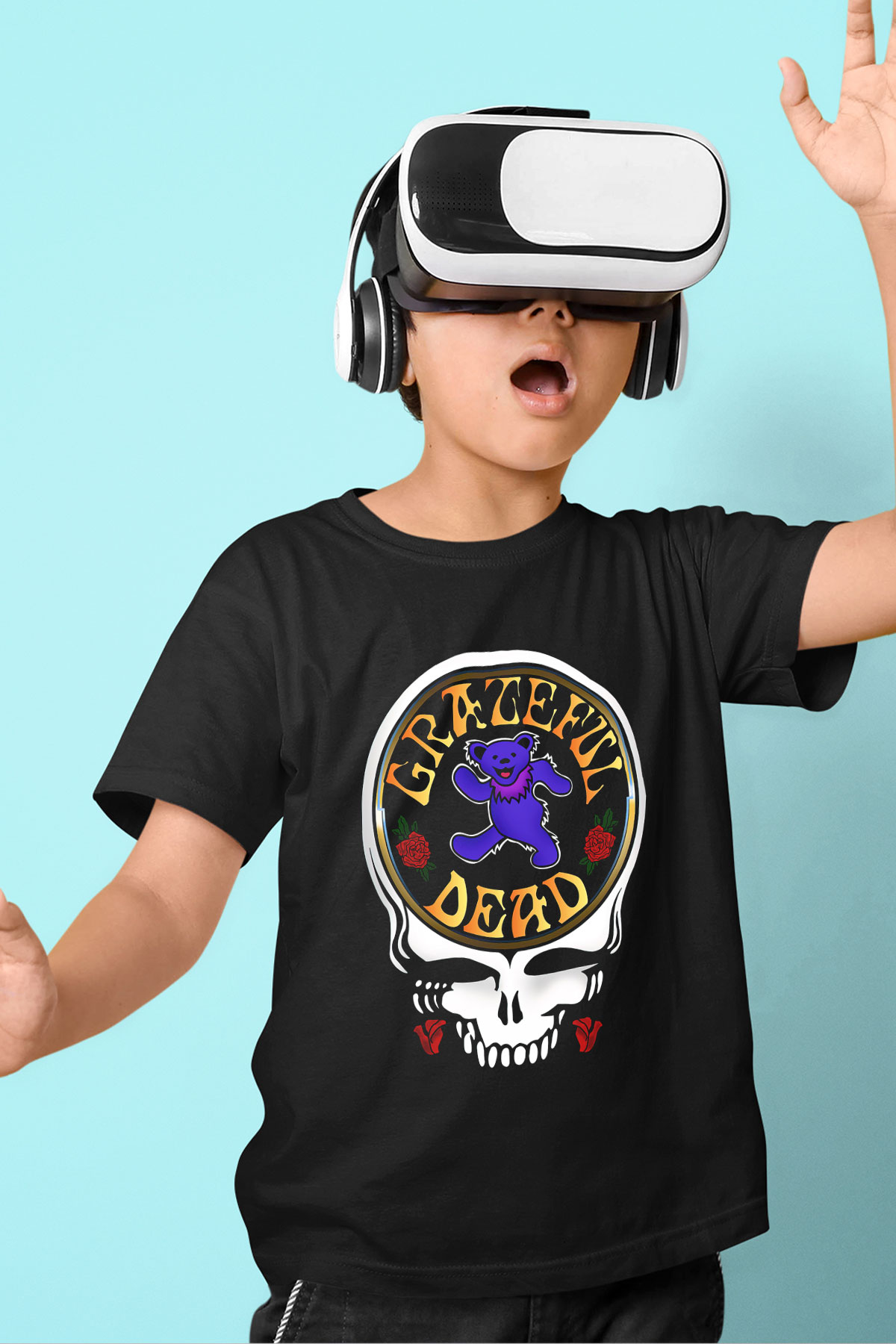 Grateful Dead Baskılı Siyah Unisex Çocuk Tişört