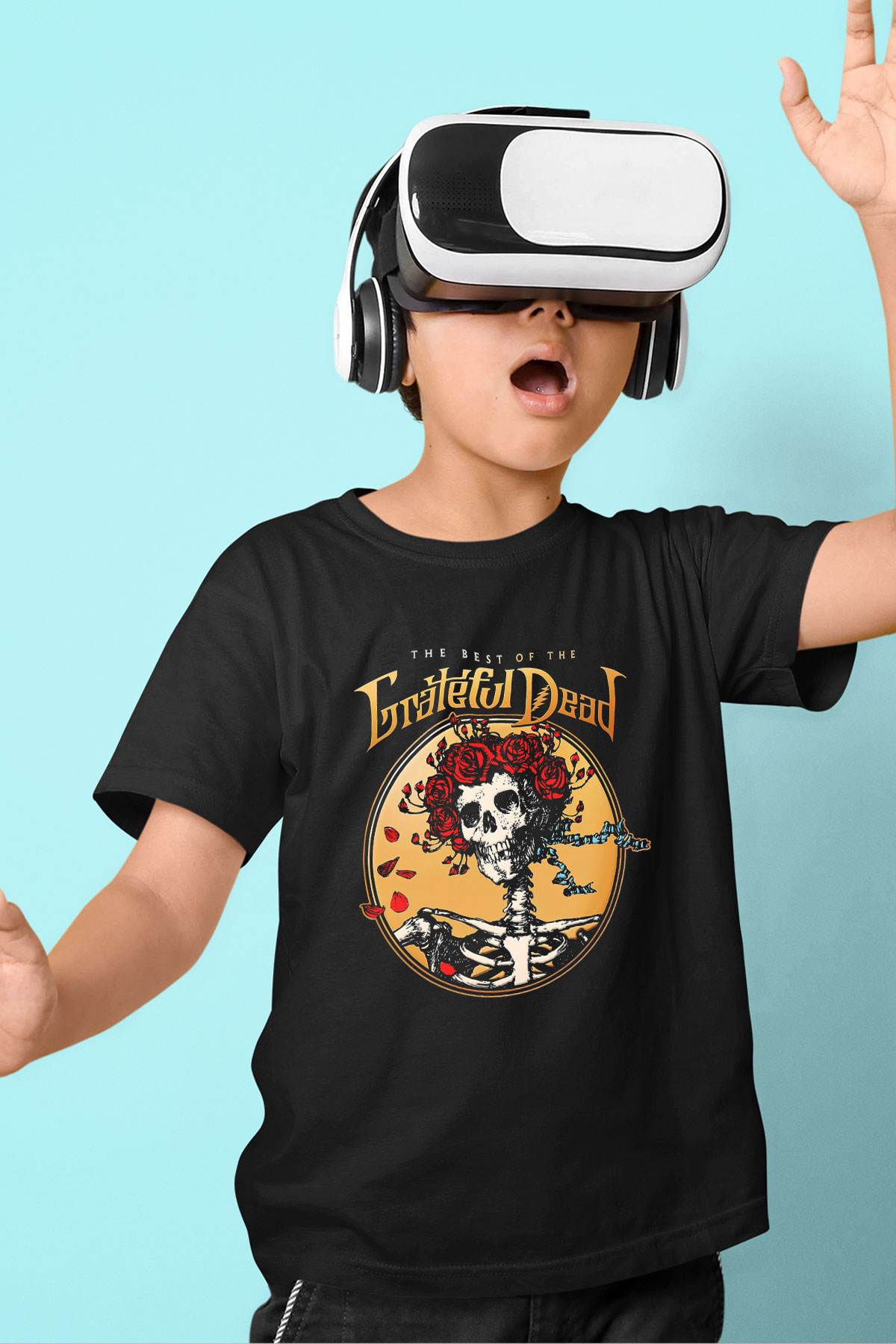Grateful Dead Baskılı Siyah Unisex Çocuk Tişört
