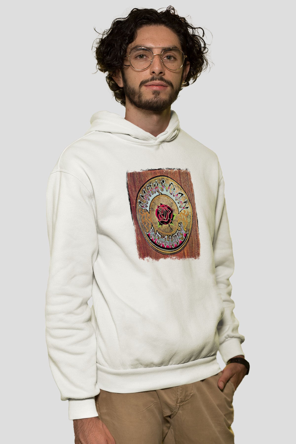 Grateful Dead Baskılı Unisex Beyaz Hoodie