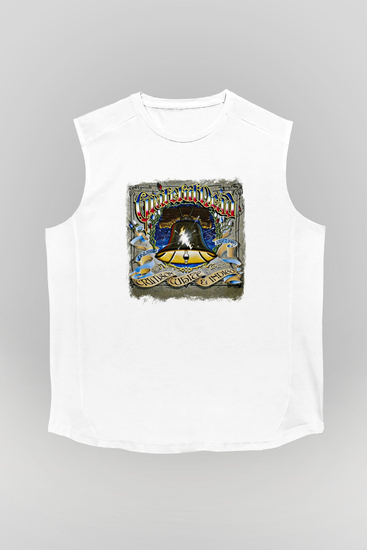 Grateful Dead Baskılı Unisex Beyaz Kolsuz Tişört