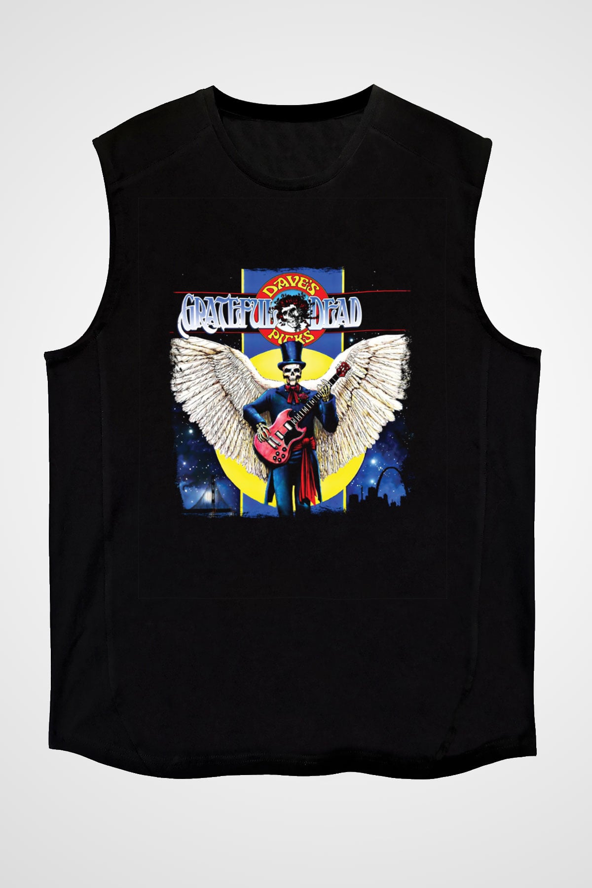 Grateful Dead Baskılı Unisex Siyah Kolsuz Tişört