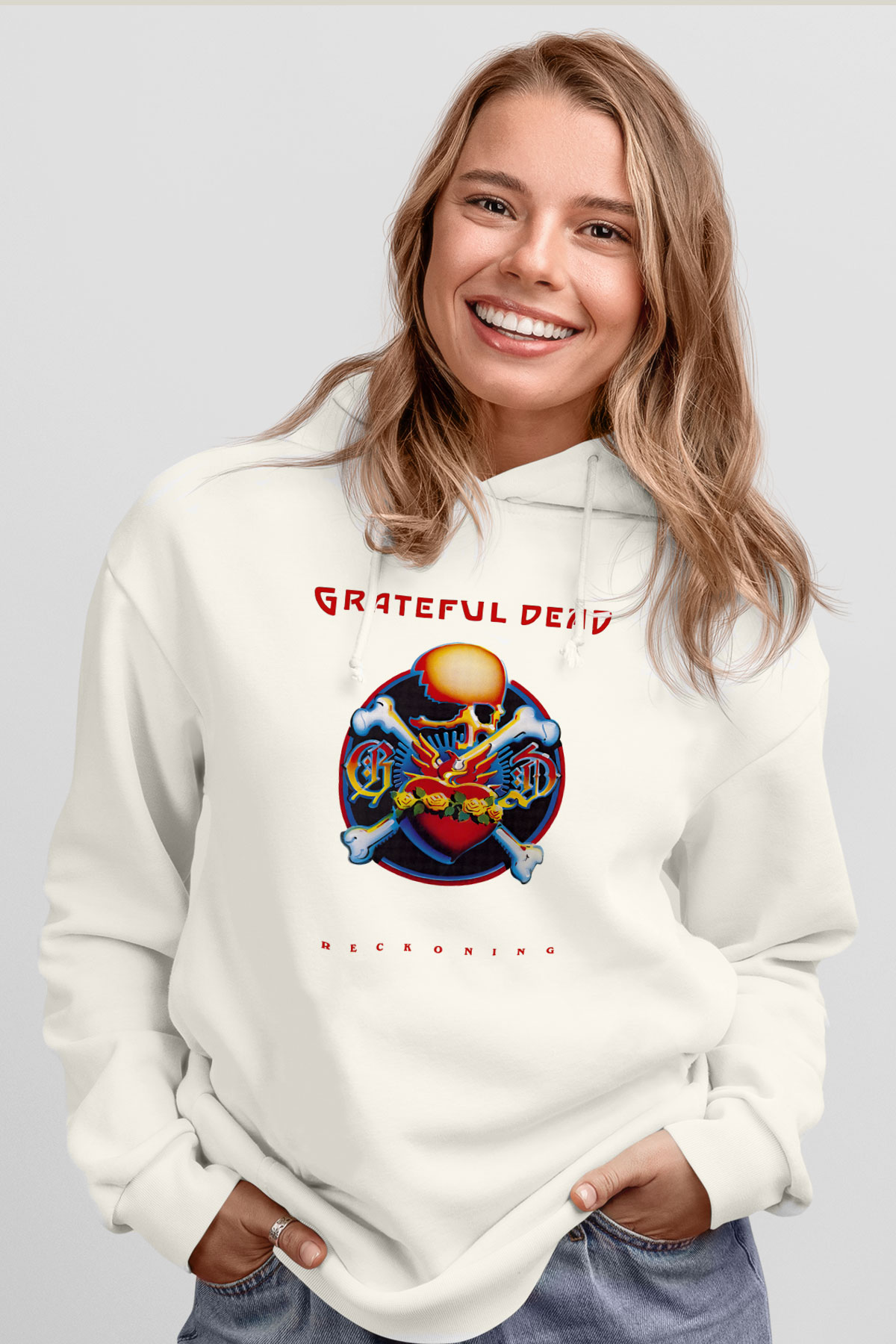 Grateful Dead Beyaz Unisex Kapşonlu Sweatshirt