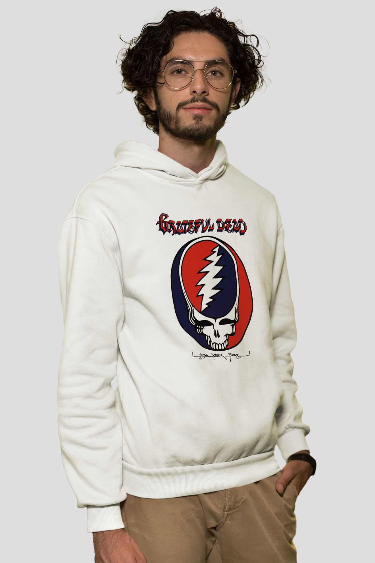Grateful Dead Beyaz Unisex Kapşonlu Sweatshirt