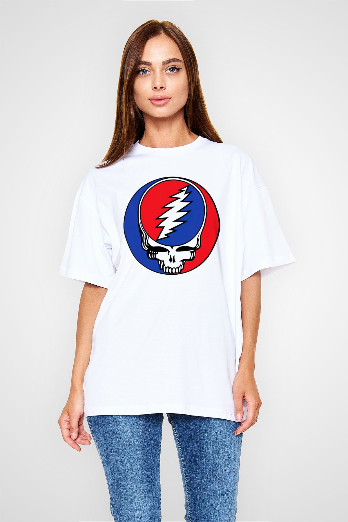 Grateful Dead Beyaz Unisex Oversize Tişört T-Shirt