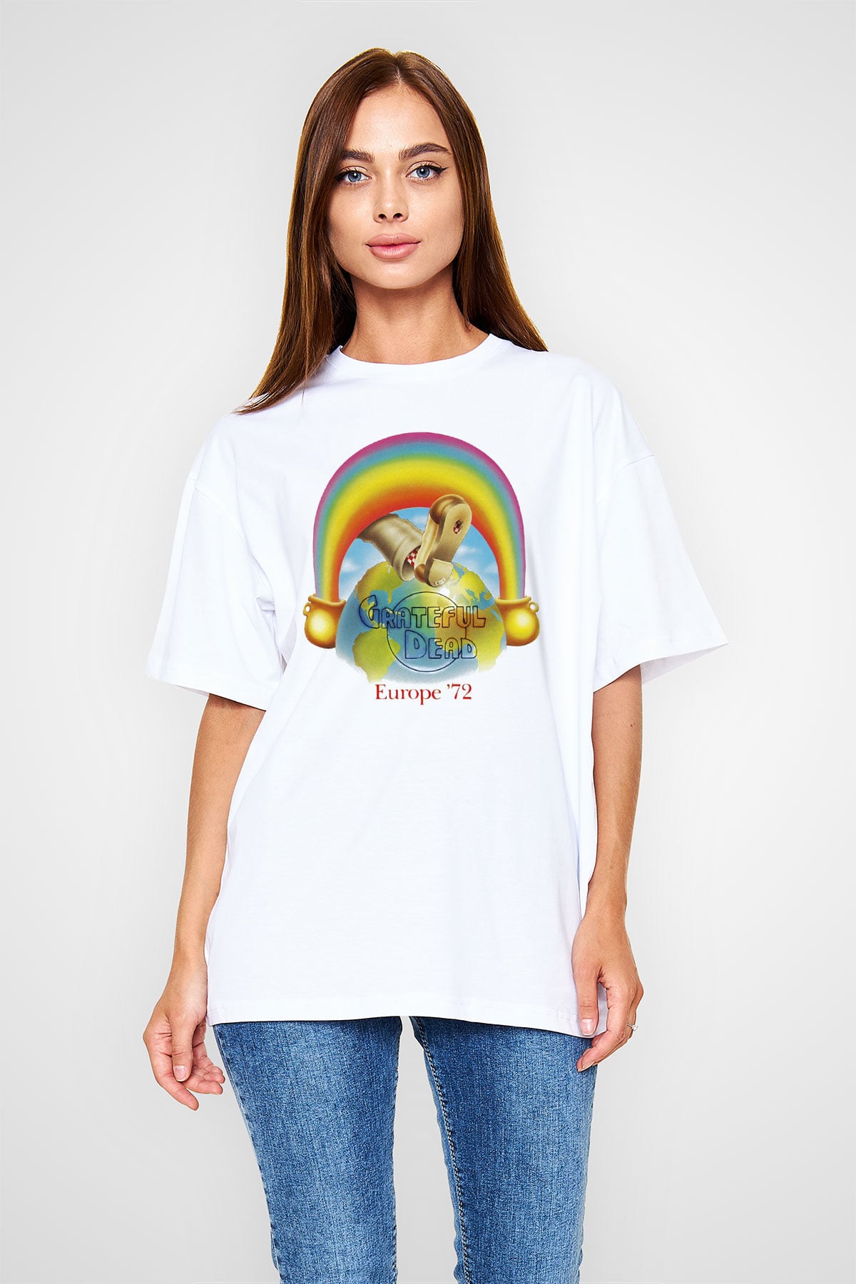 Grateful Dead Beyaz Unisex Oversize Tişört T-Shirt