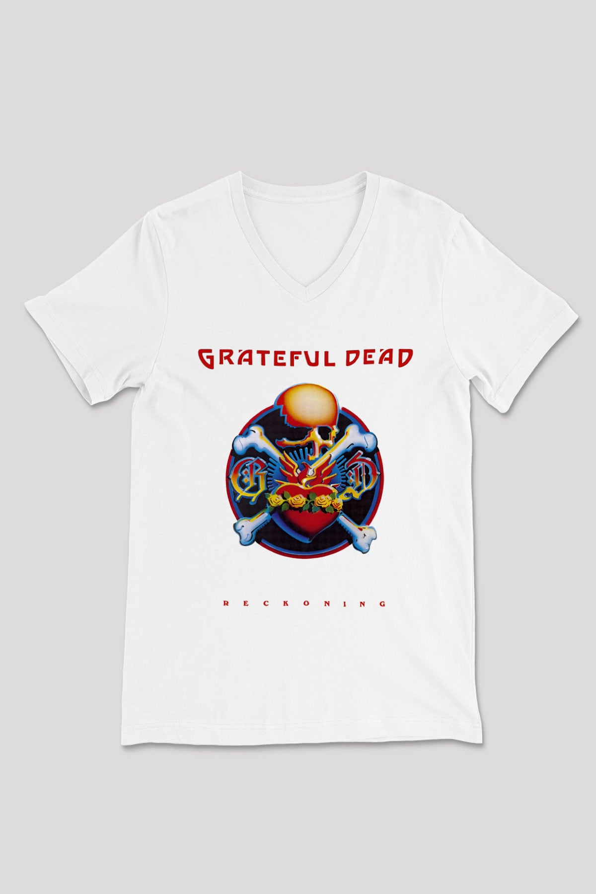 Grateful Dead Beyaz Unisex V Yaka Tişört T-Shirt