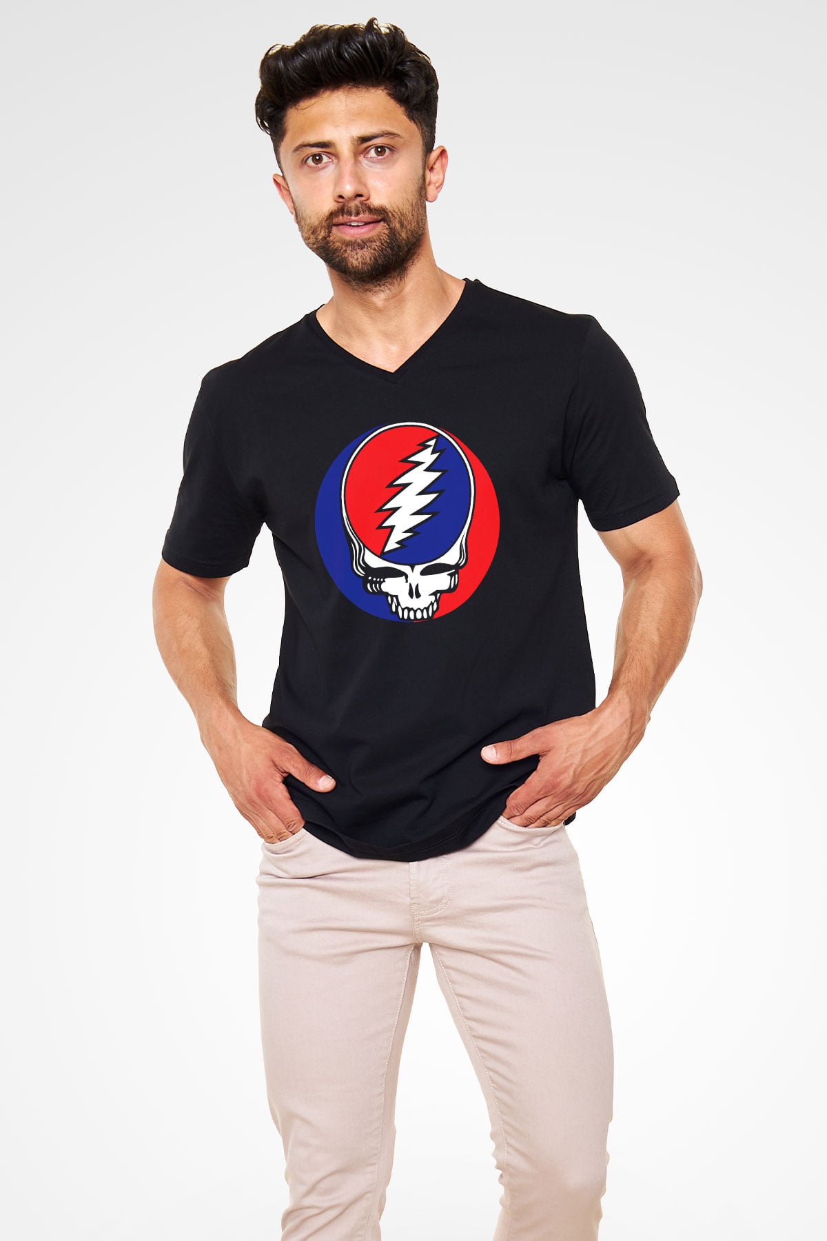 Grateful Dead Siyah Unisex V Yaka Tişört T-Shirt