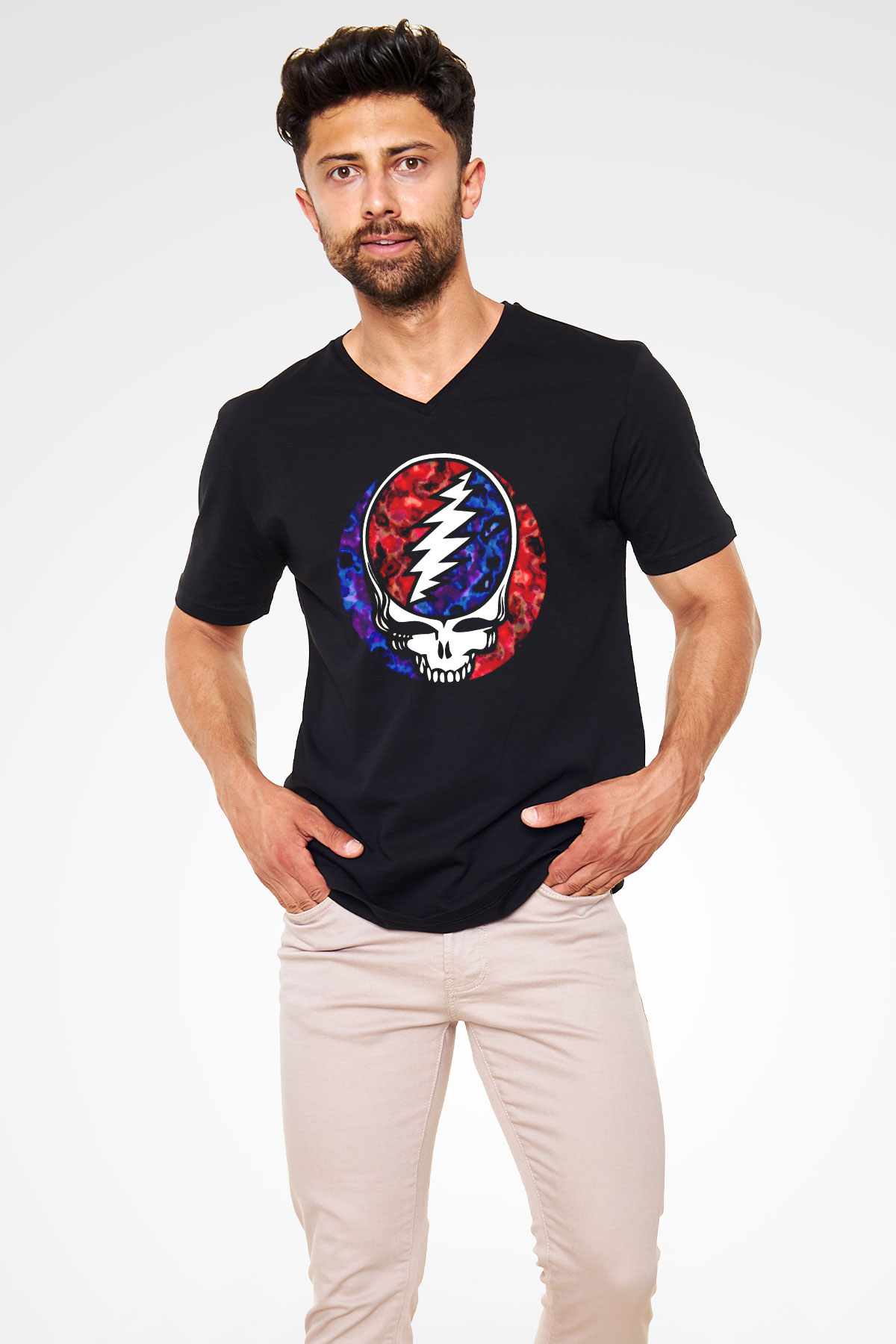 Grateful Dead Siyah Unisex V Yaka Tişört