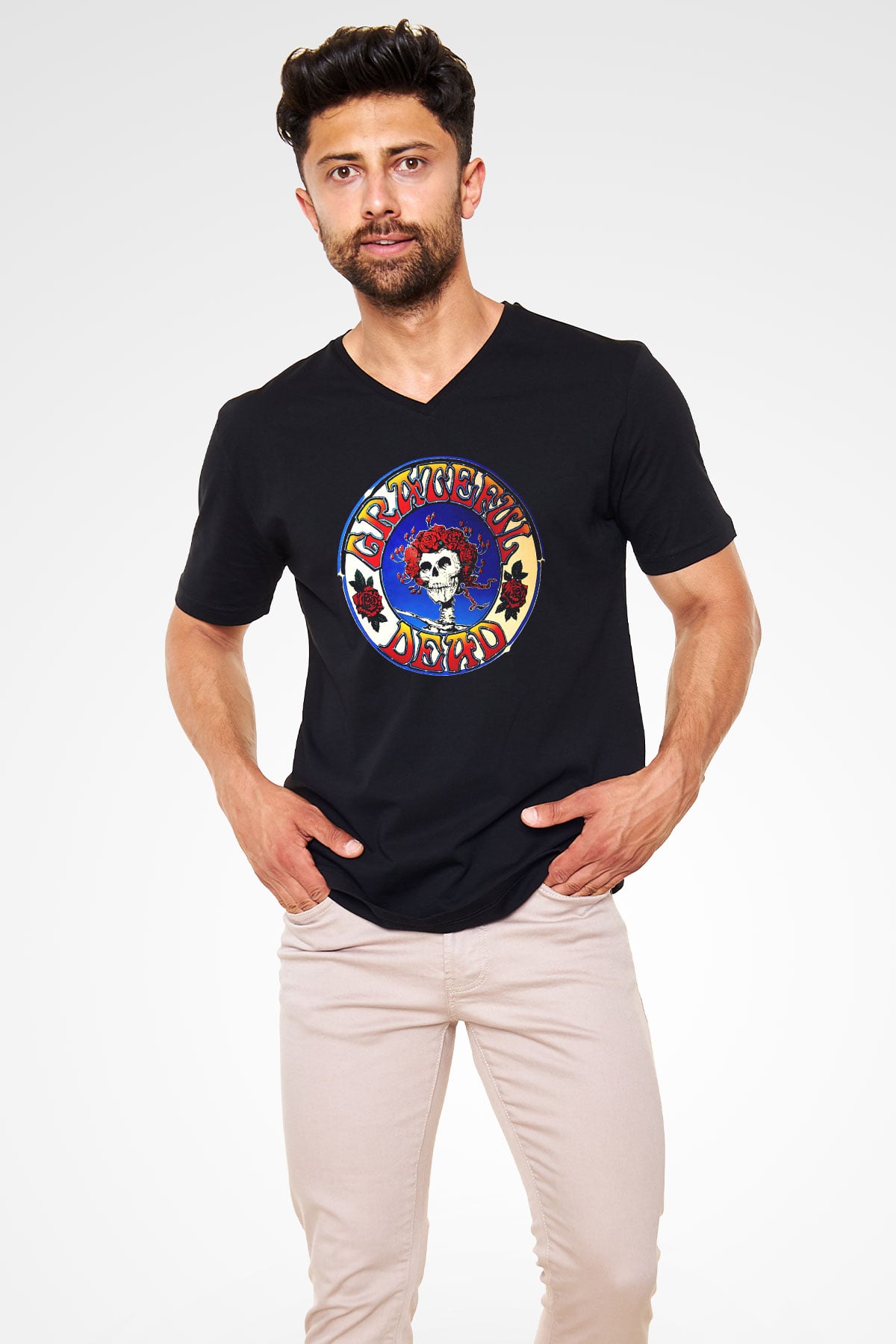 Grateful Dead Siyah Unisex V Yaka Tişört T-Shirt