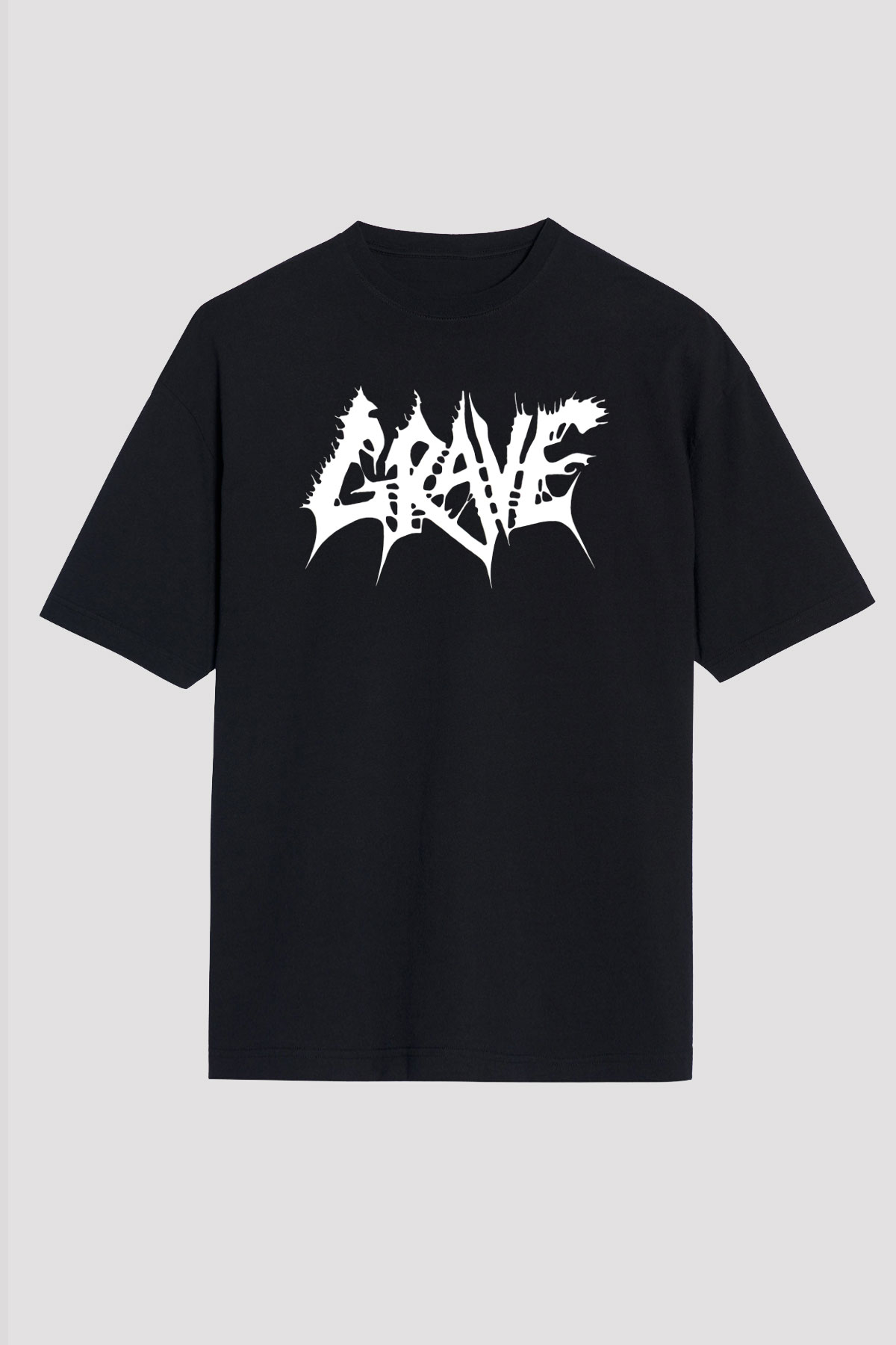Grave Baskılı Unisex Siyah Oversize Tişört - Tshirt