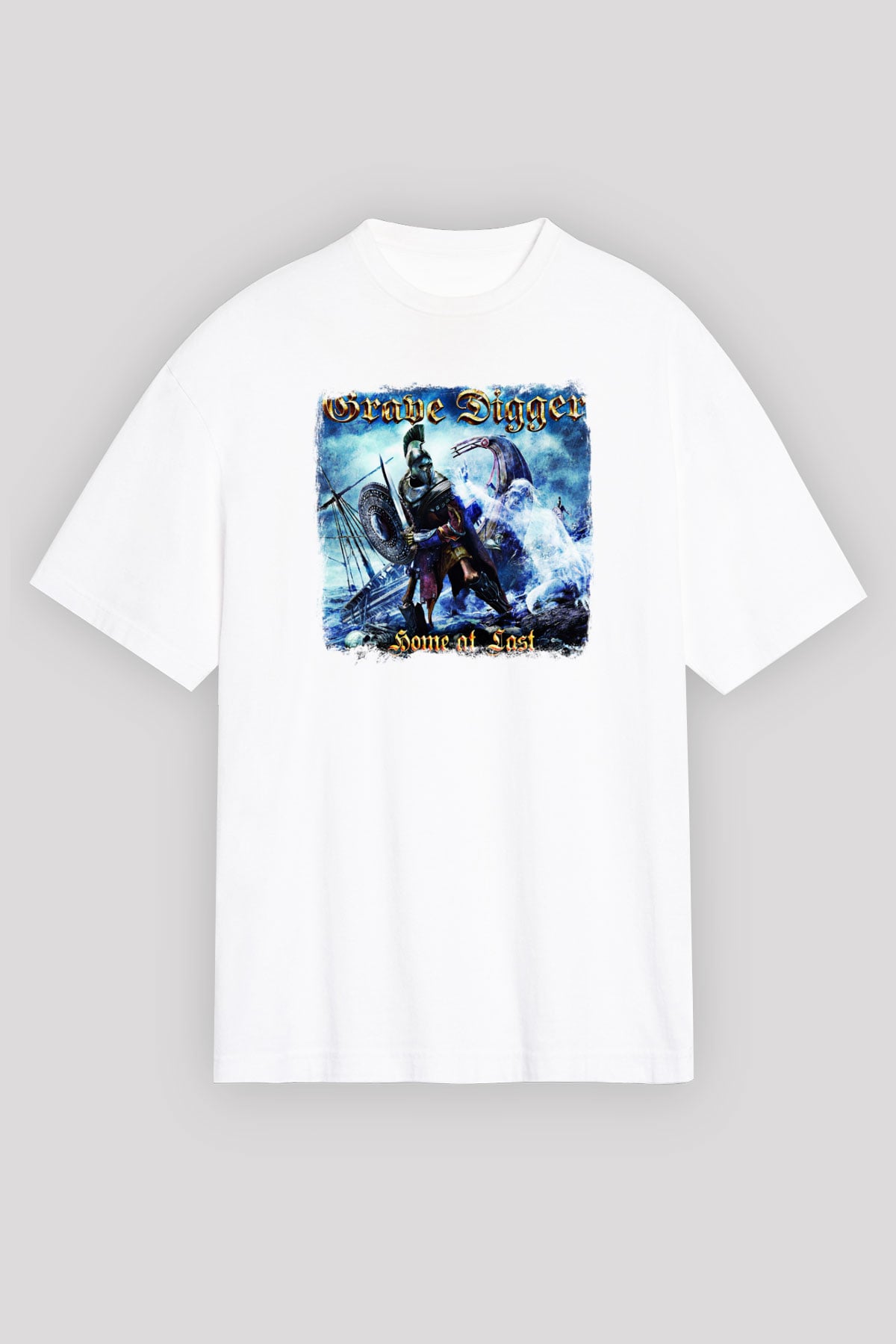 Grave Digger Baskılı Unisex Beyaz Oversize Tişört