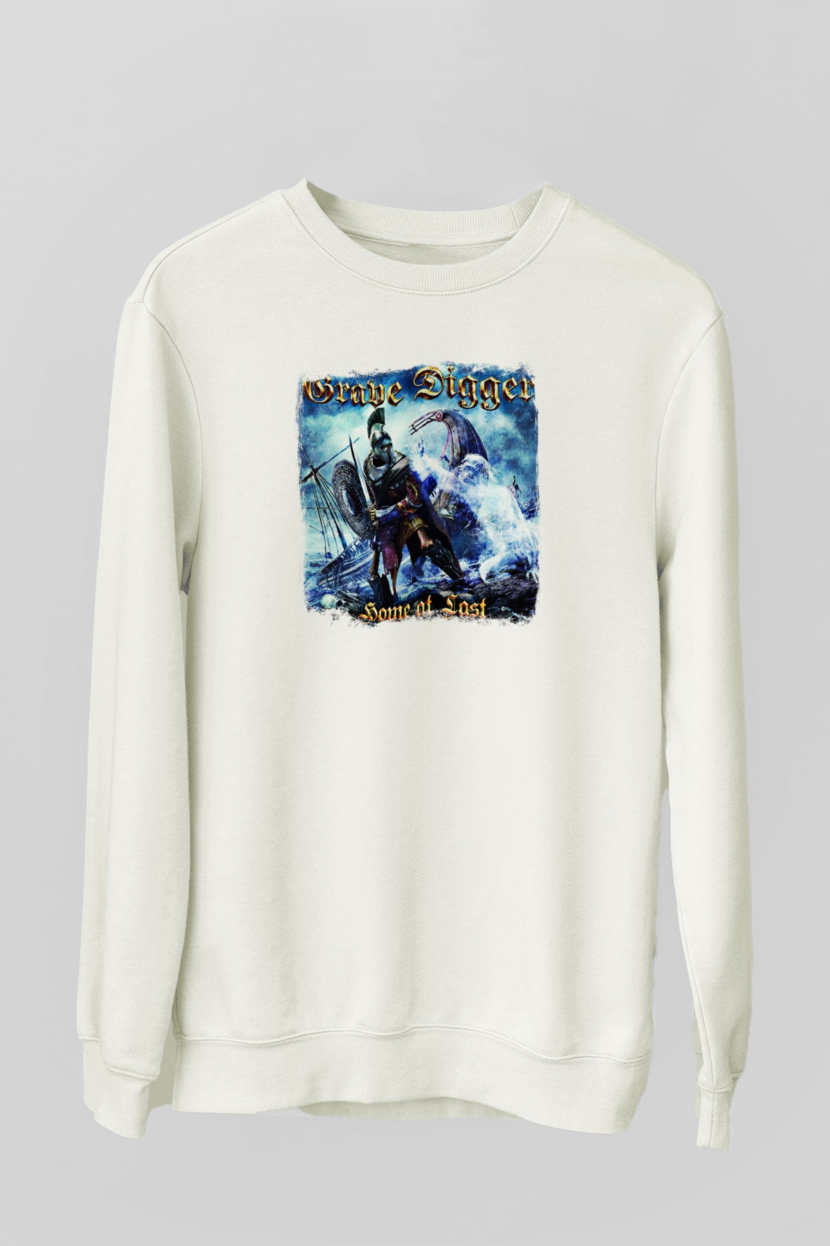 Grave Digger Baskılı Unisex Beyaz Sweatshirt
