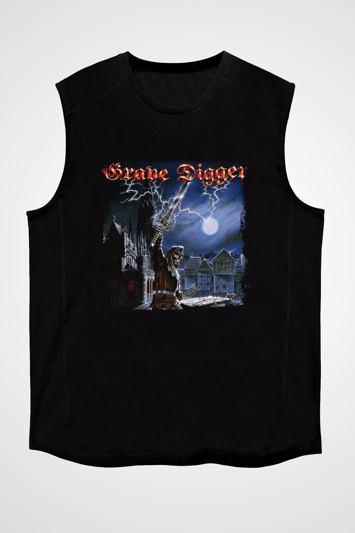 Grave Digger Baskılı Unisex Siyah Kolsuz Tişört