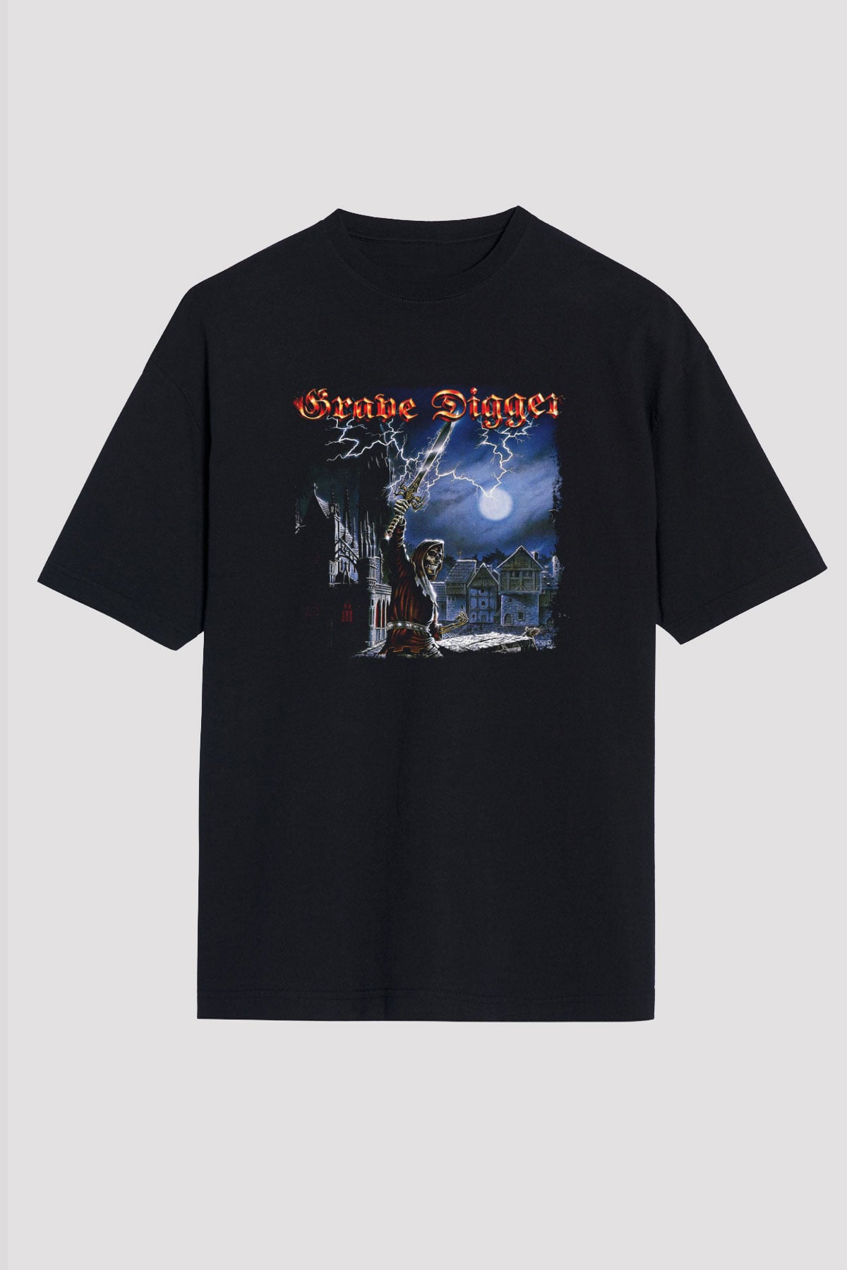 Grave Digger Baskılı Unisex Siyah Oversize Tişört