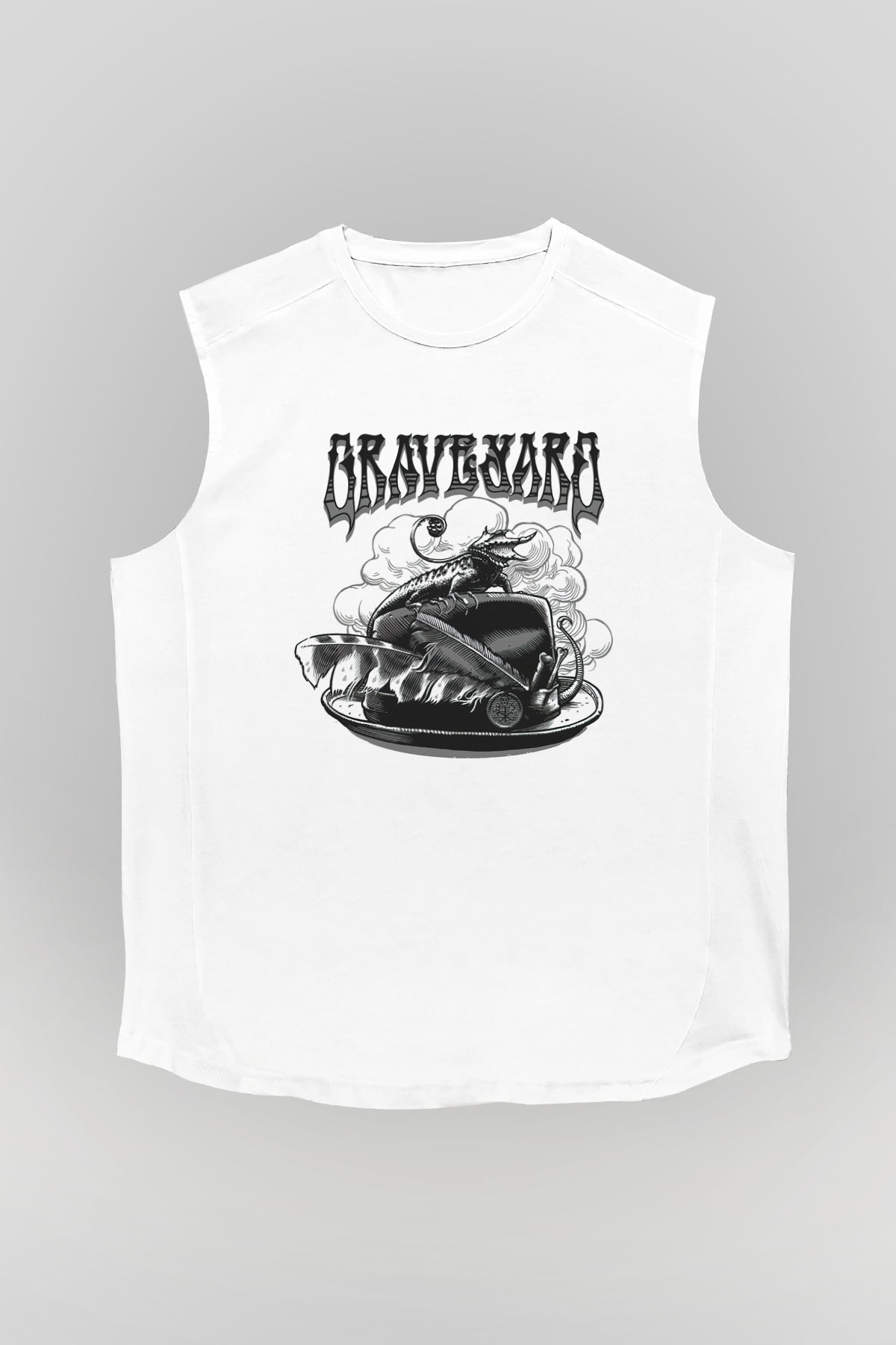 Graveyard Beyaz Unisex Kolsuz Tişört