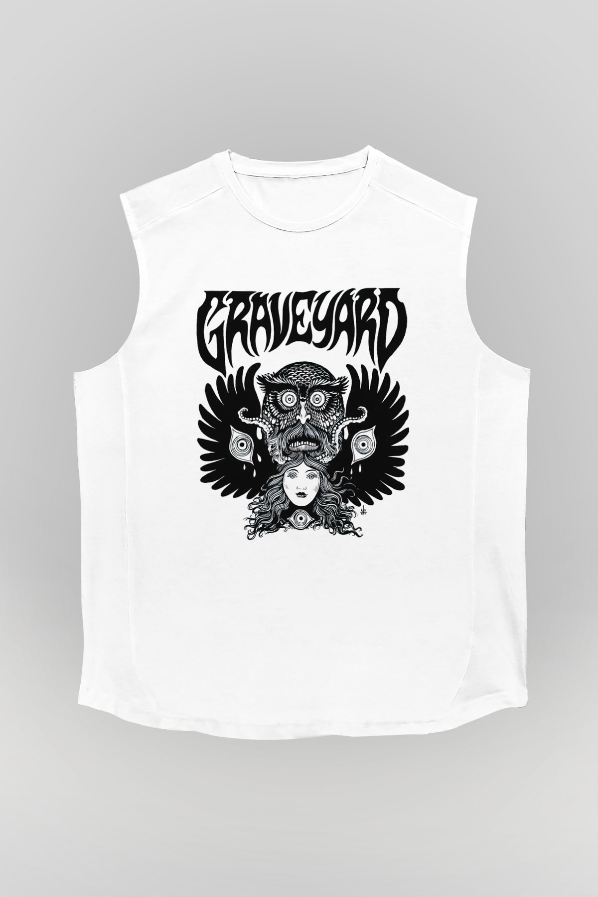 Graveyard Beyaz Unisex Kolsuz Tişört
