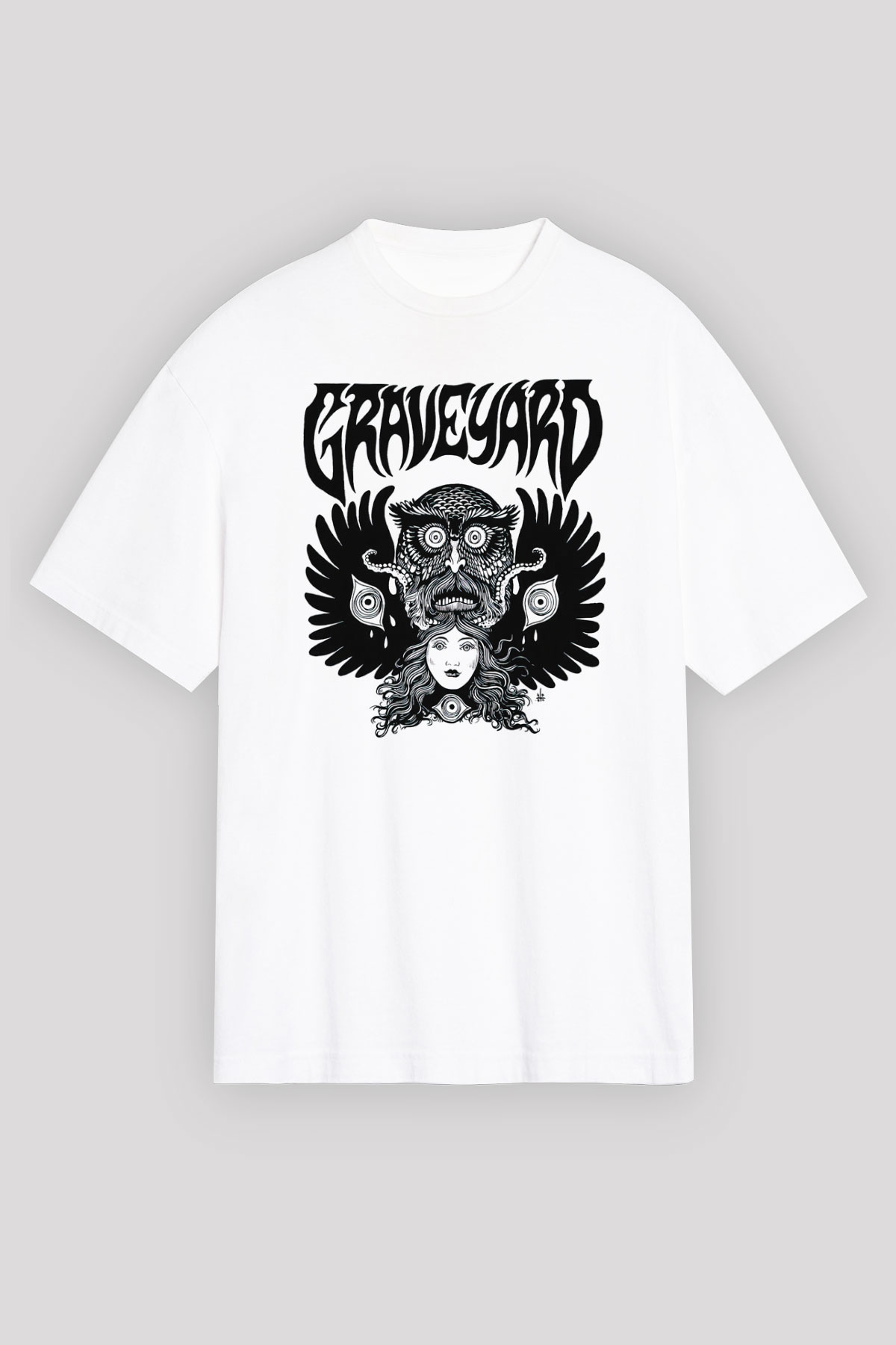 Graveyard Beyaz Unisex Oversize Tişört T-Shirt