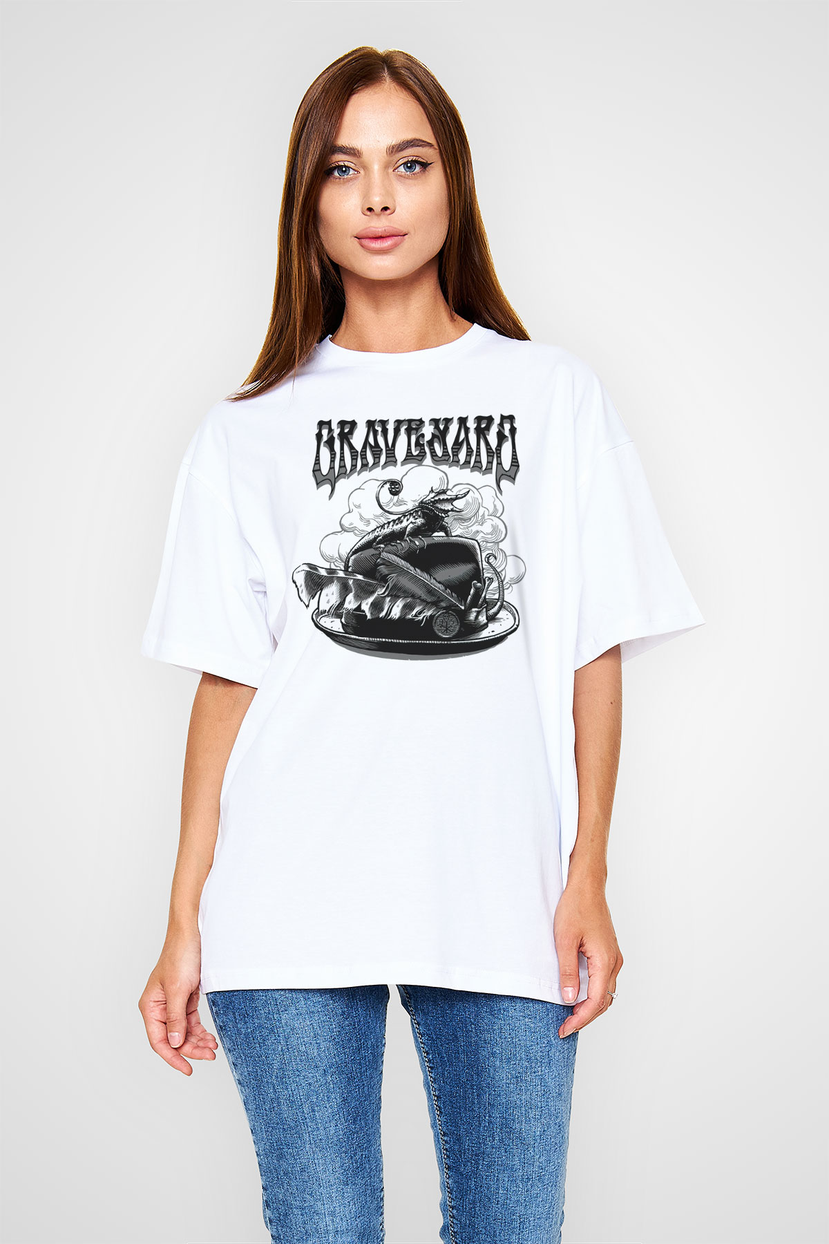 Graveyard Beyaz Unisex Tişört T-Shirt - TişörtFabrikası